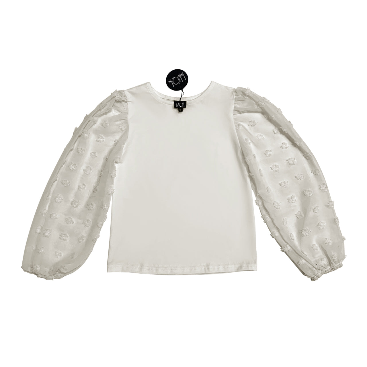 White Textured-Sleeve Top FW23