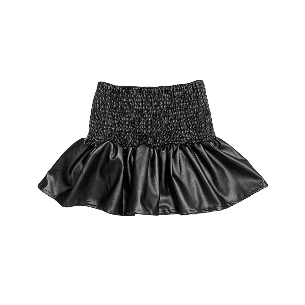 Silver Faux Leather Smocked Ruffle Mini Skirt FW23