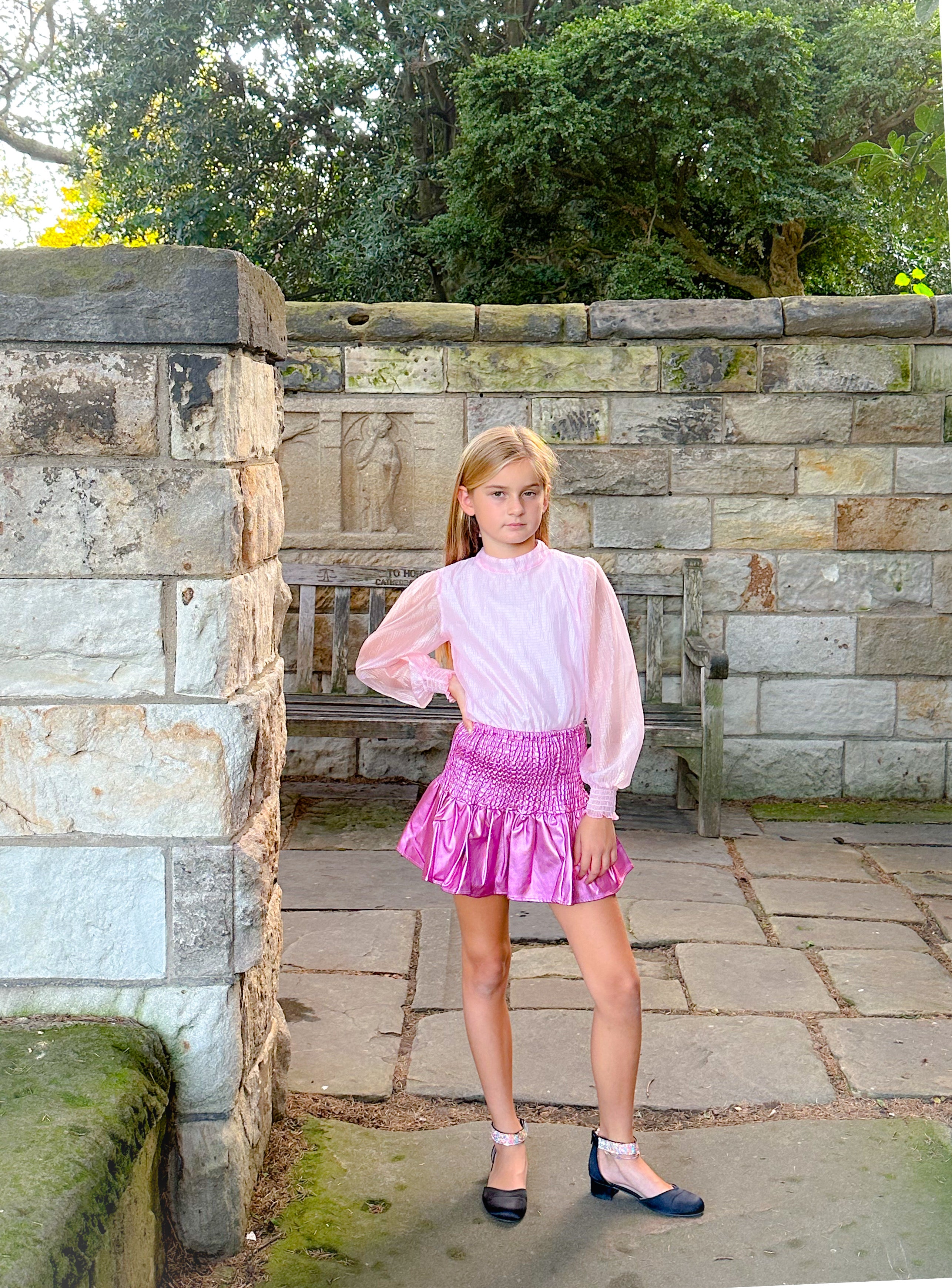 Pink Tie Blouse with Gathered Balloon Sleeve FW23