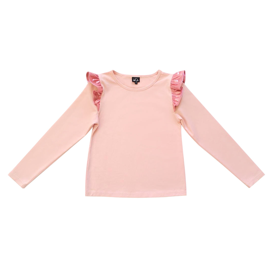 AA Pink Top with Metallic Ruffle