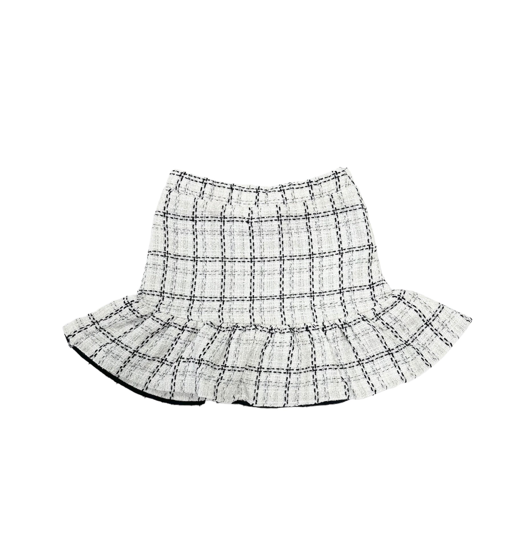 White & Silver Tweed Ruffle Mini Skirt FW23