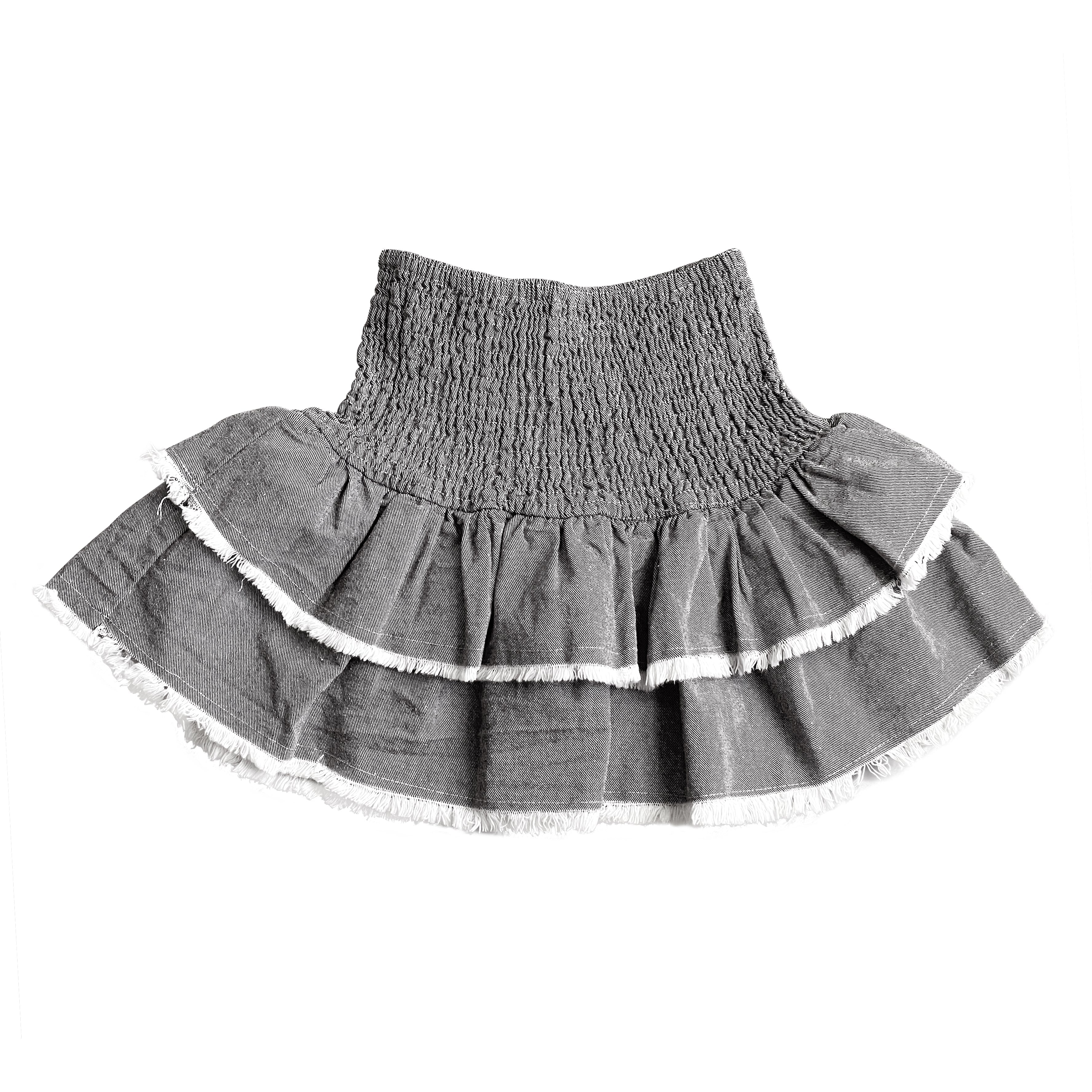 Grey Denim Smocked Ruffle Mini Skirt FW23