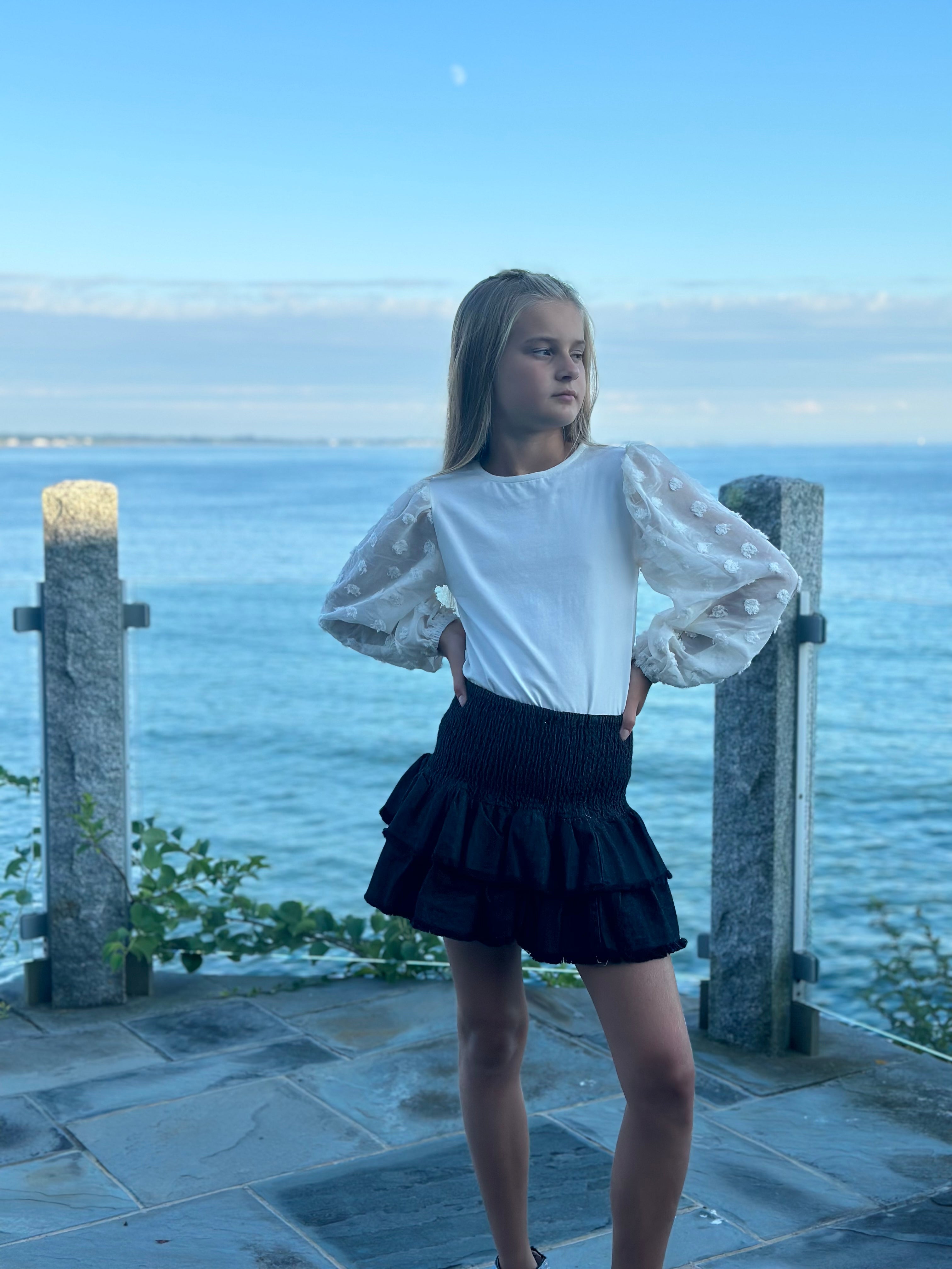 White Textured-Sleeve Top FW23