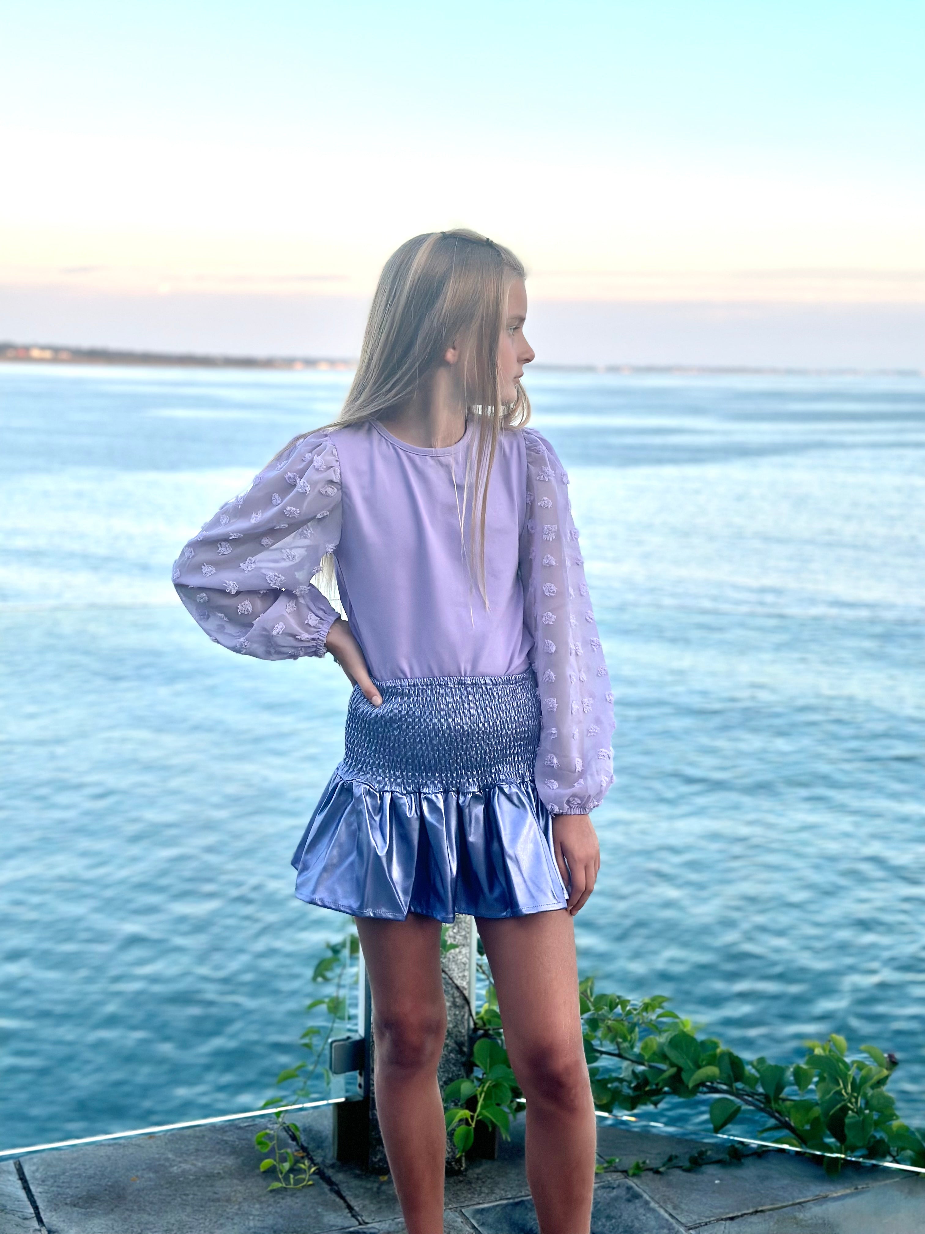 Lilac Textured-Sleeve Top FW23
