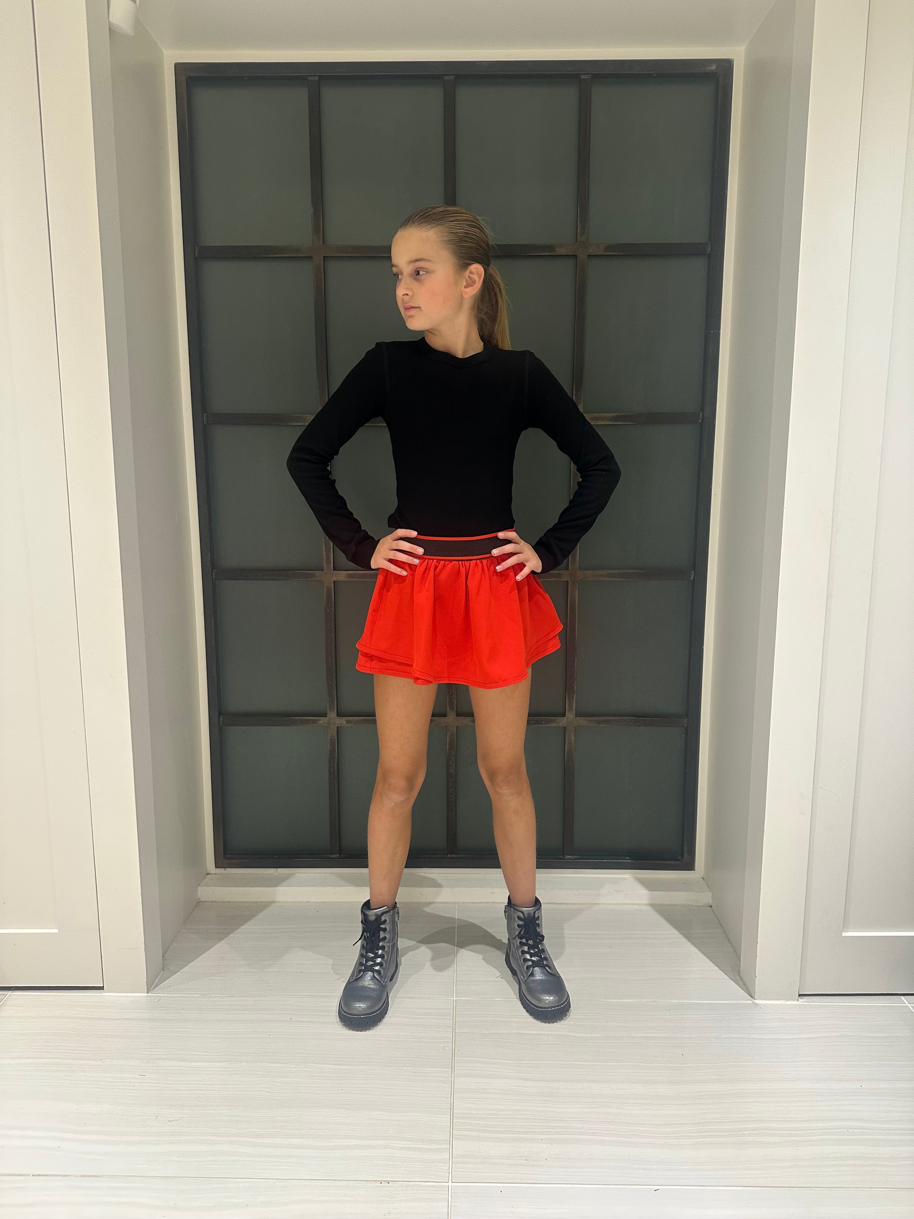 Red Gathered Mini Skort