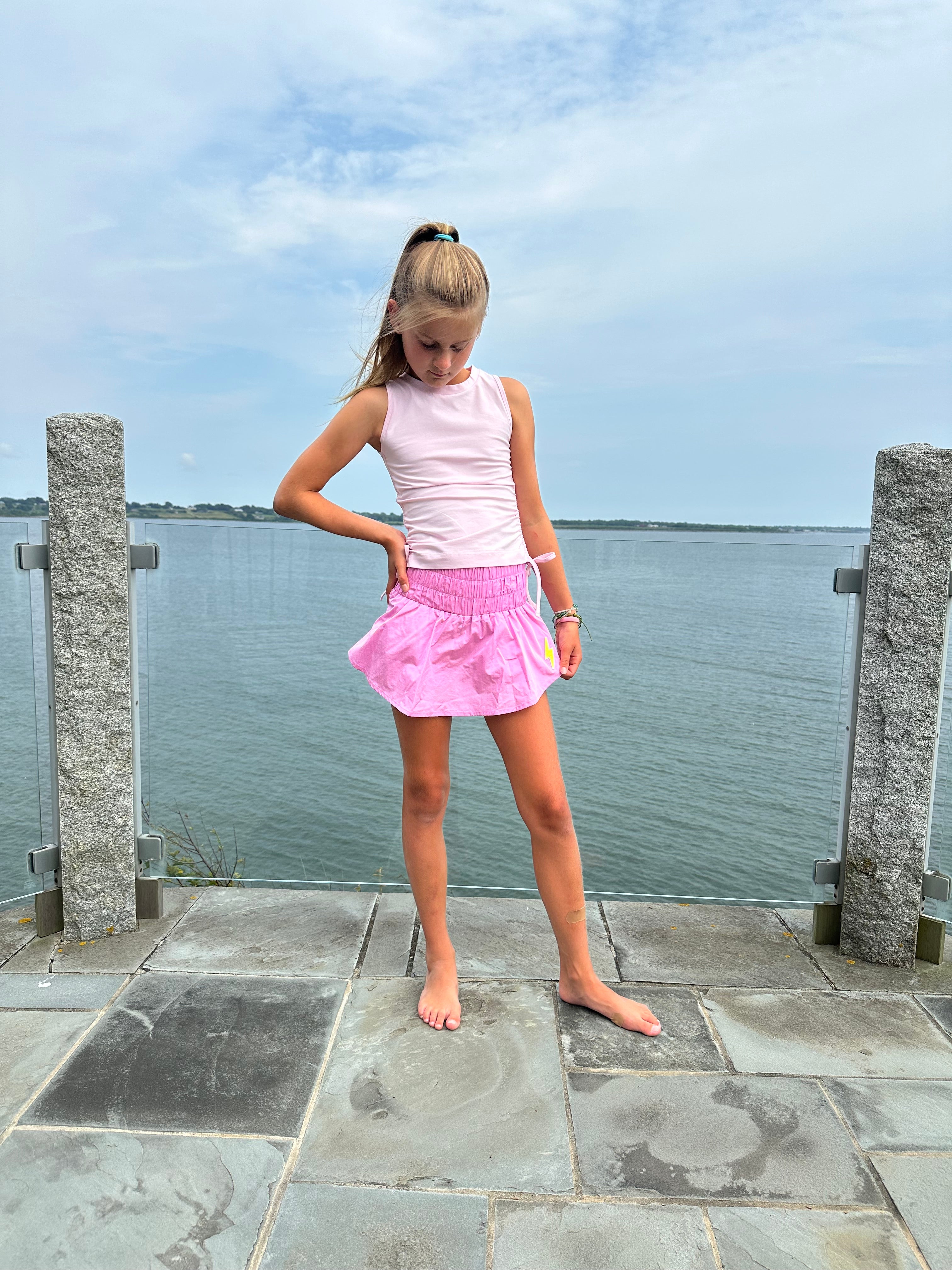 Neon Yellow Gathered Mini Skort Double-layer Mini Skort with Shorts visible at the back