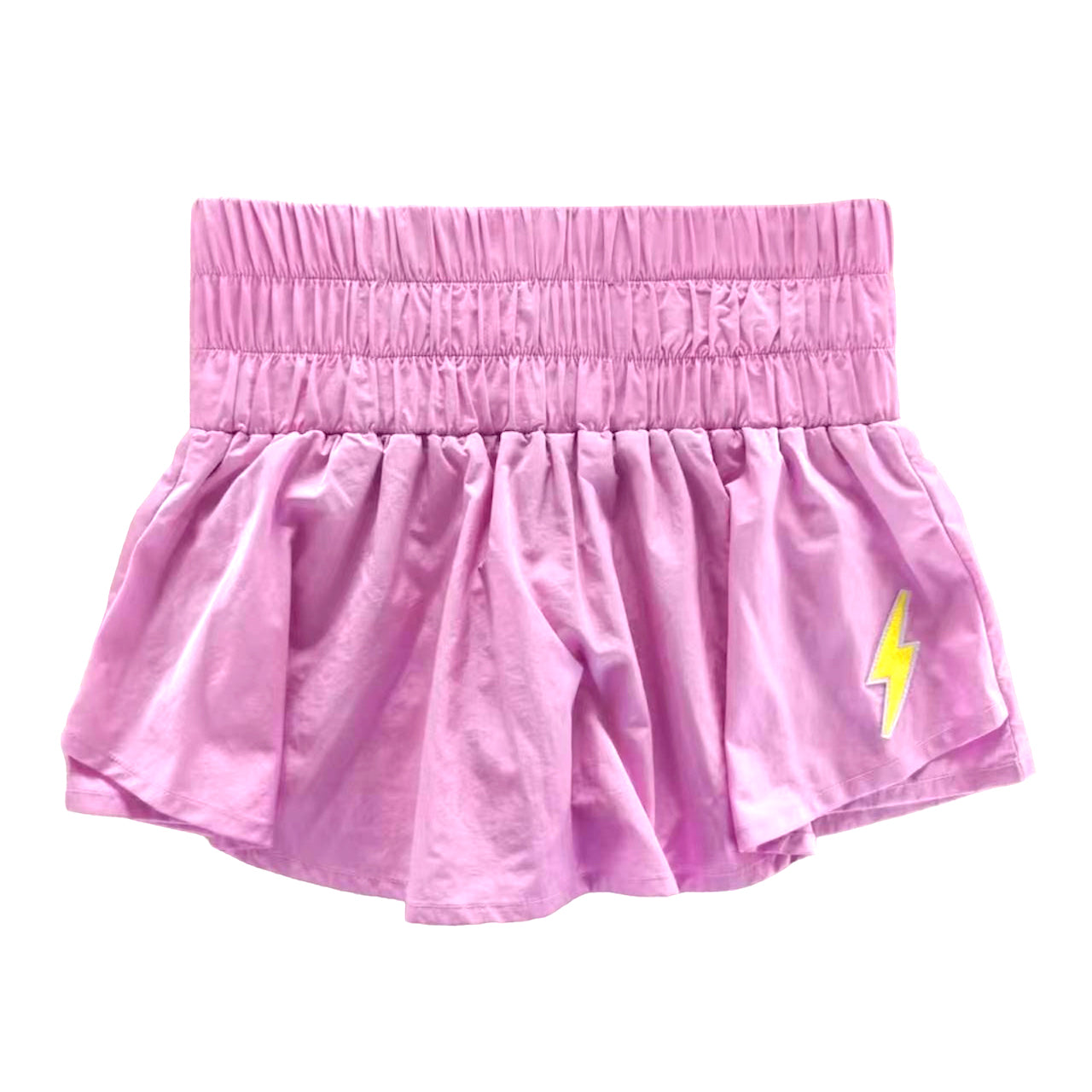 Neon Yellow Gathered Mini Skort Double-layer Mini Skort with Shorts visible at the back
