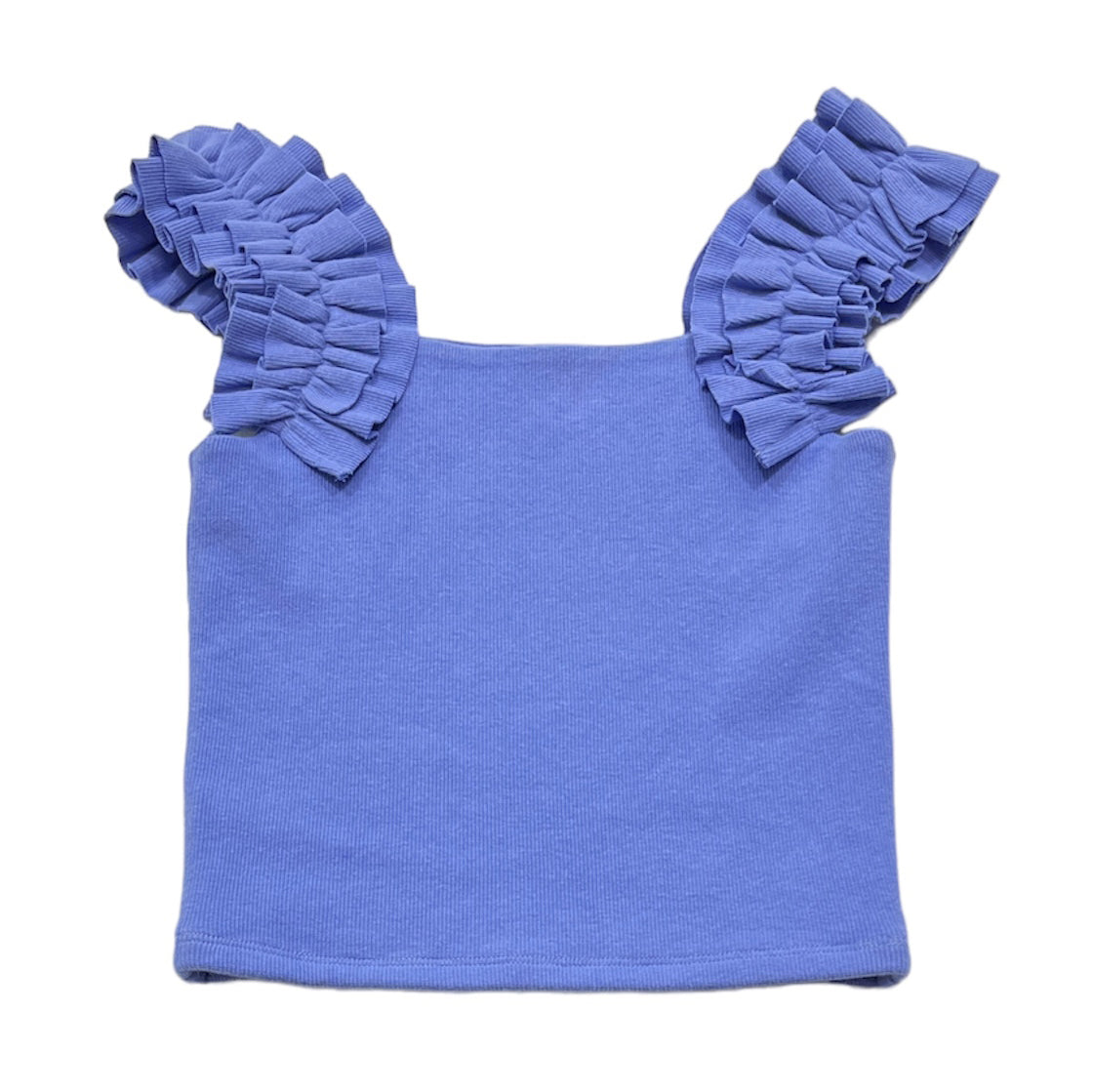 Blue Ruffle Ribbed Tank Top 02