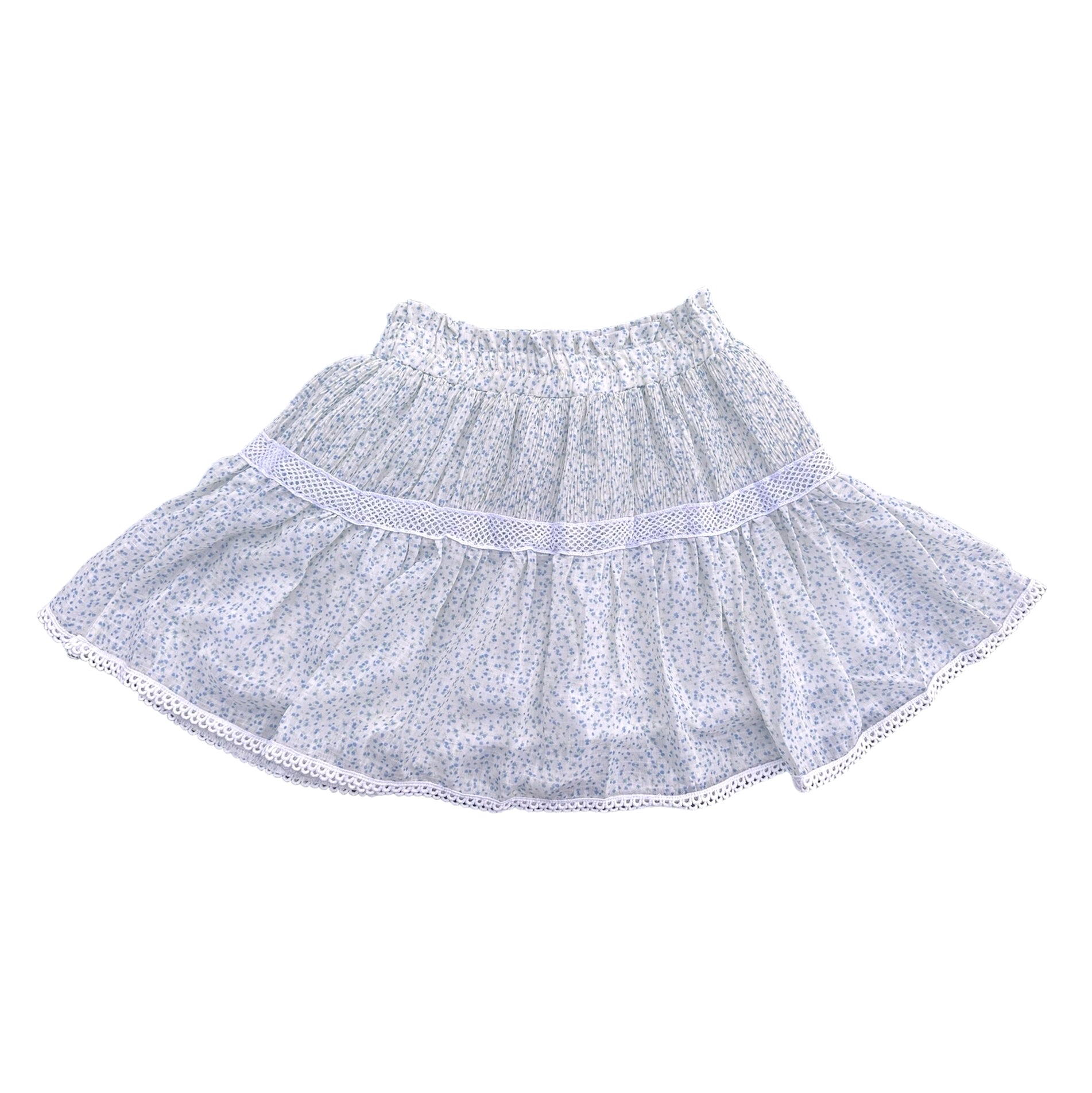 Blue Flower Elastic Waistband Skirt