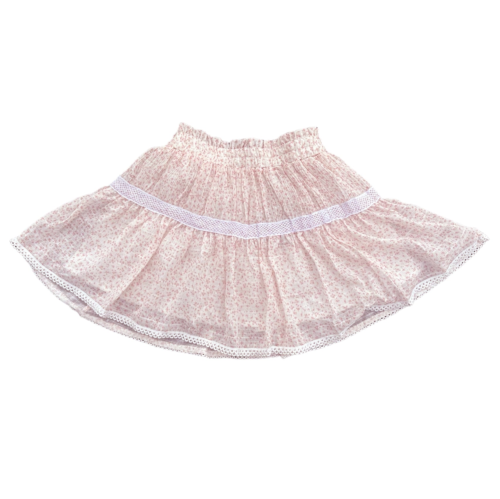 Blue Flower Elastic Waistband Skirt