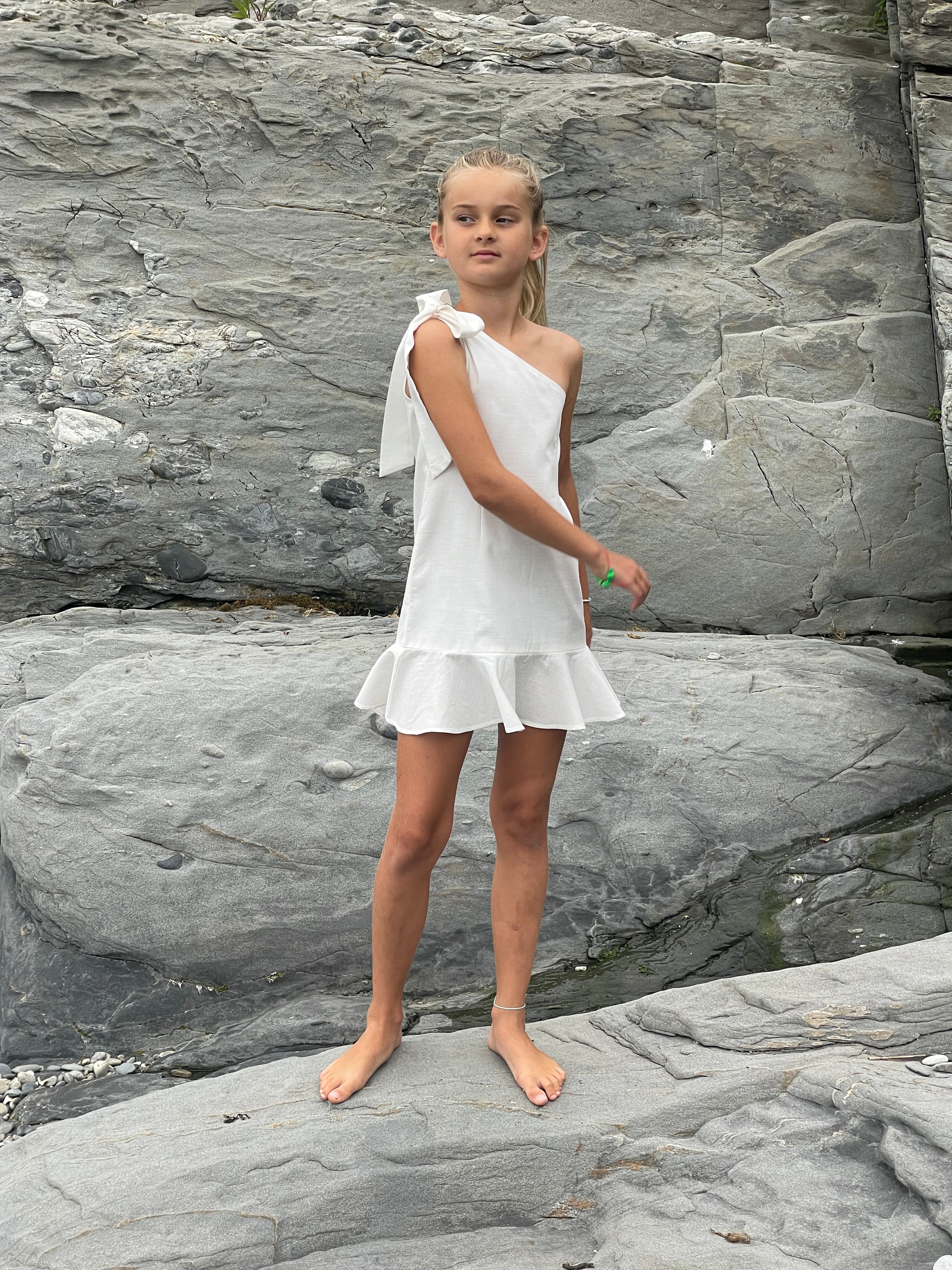 White One Shoulder Ruffle Dress