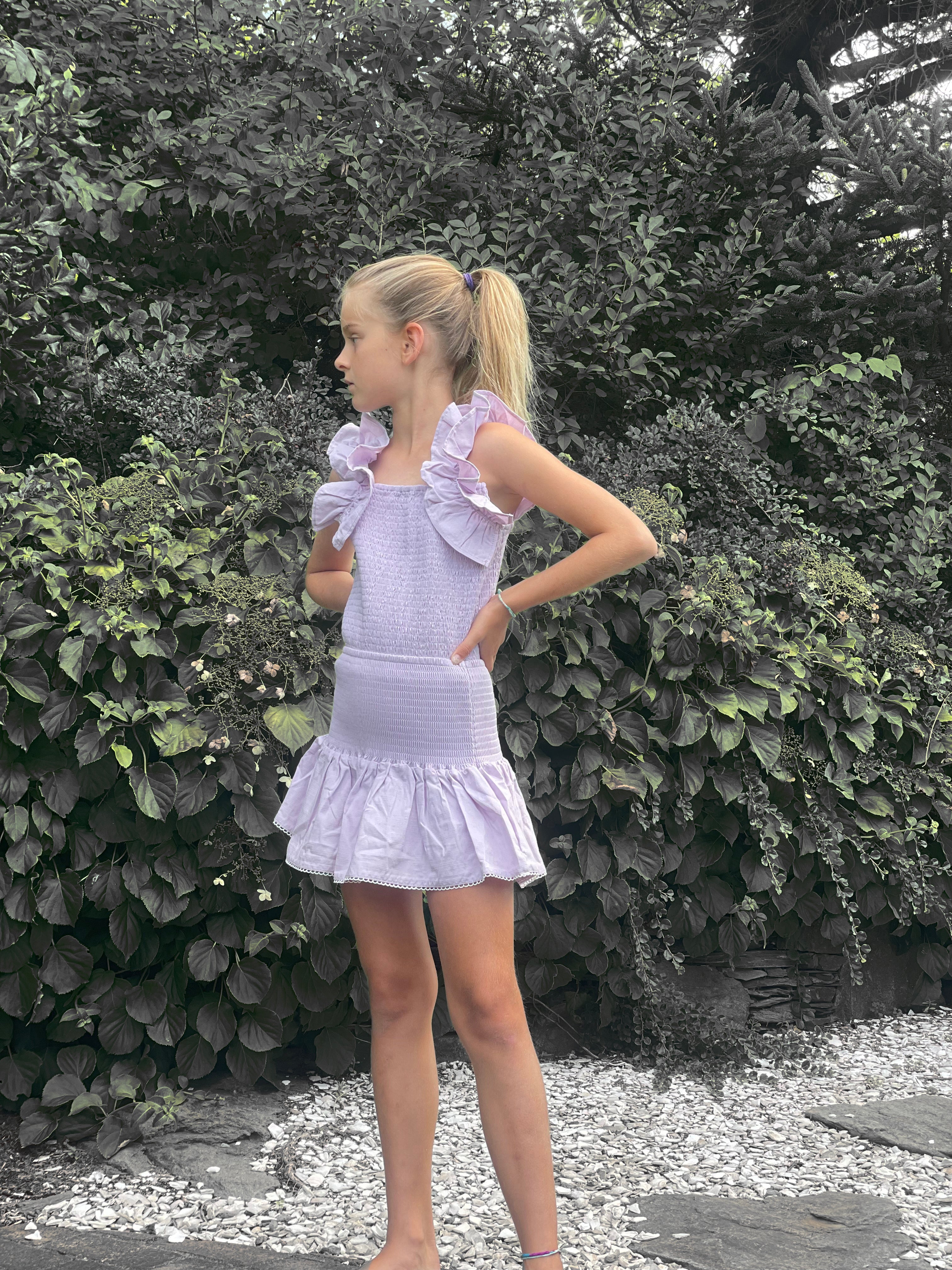 Lavender Smocked Ruffle Mini Skirt WS