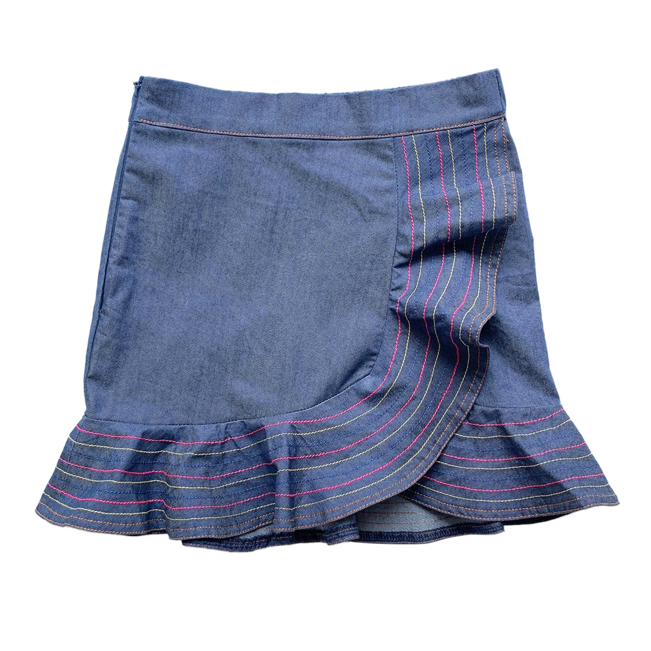 Indigo Embroidered Ruffle Skirt