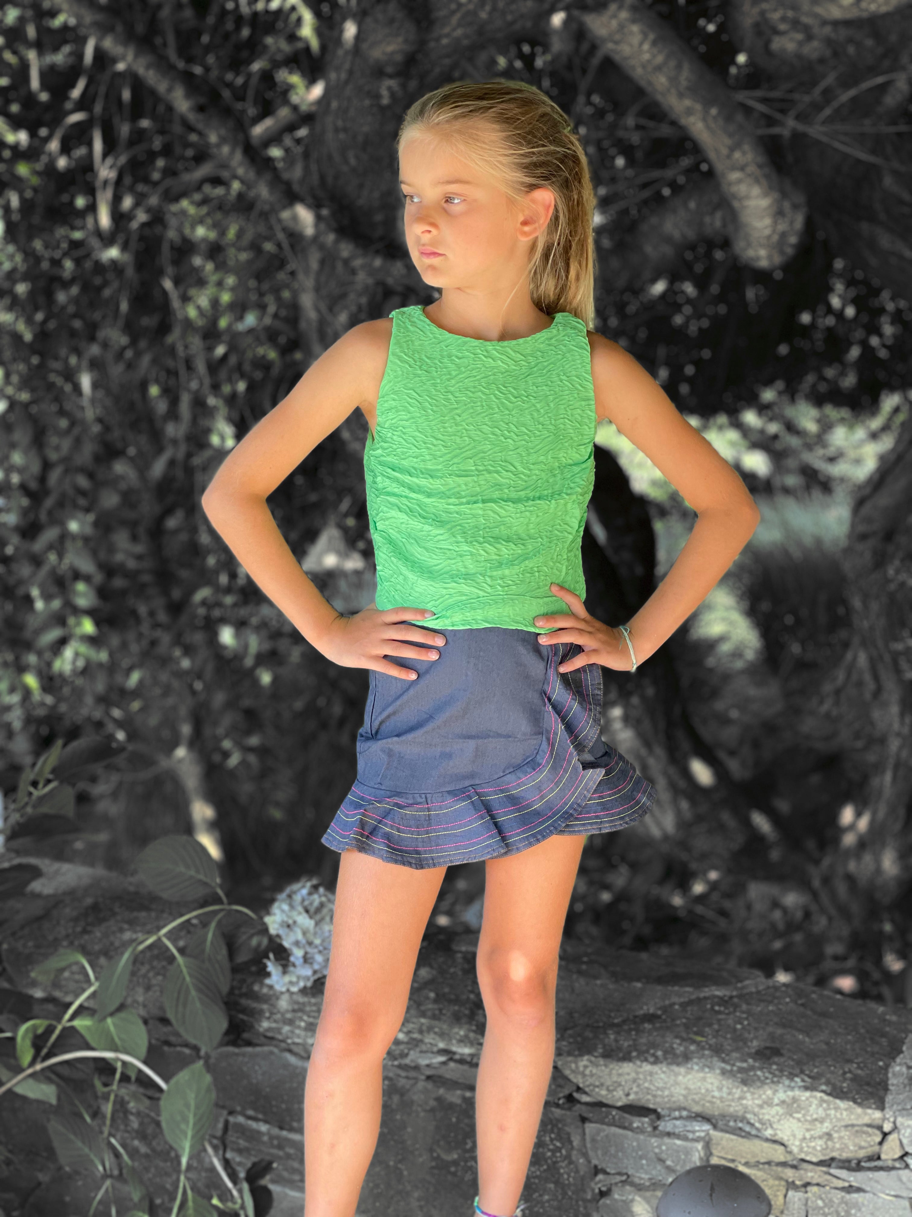 Indigo Embroidered Ruffle Skirt