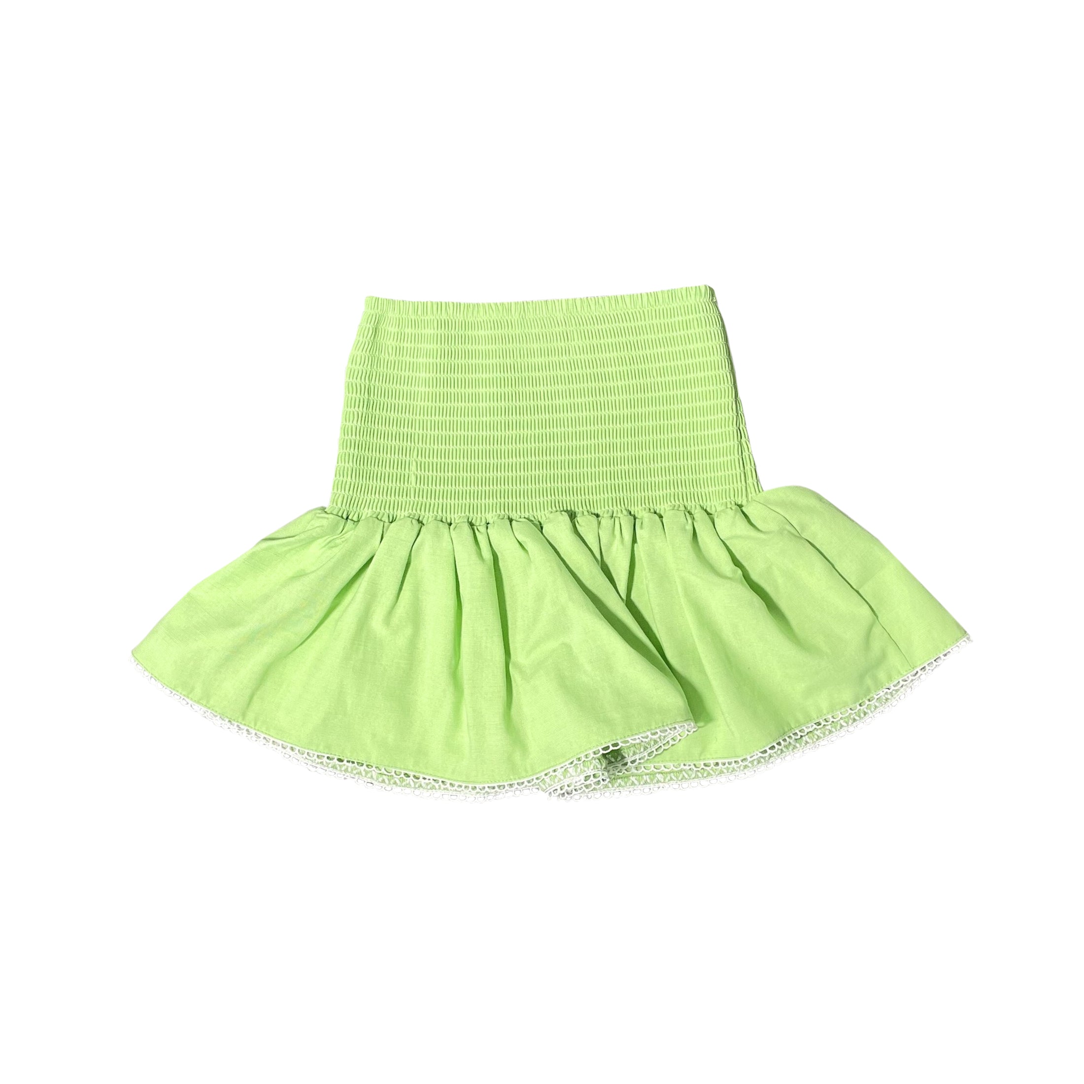 Green Smocked Ruffle Mini Skirt