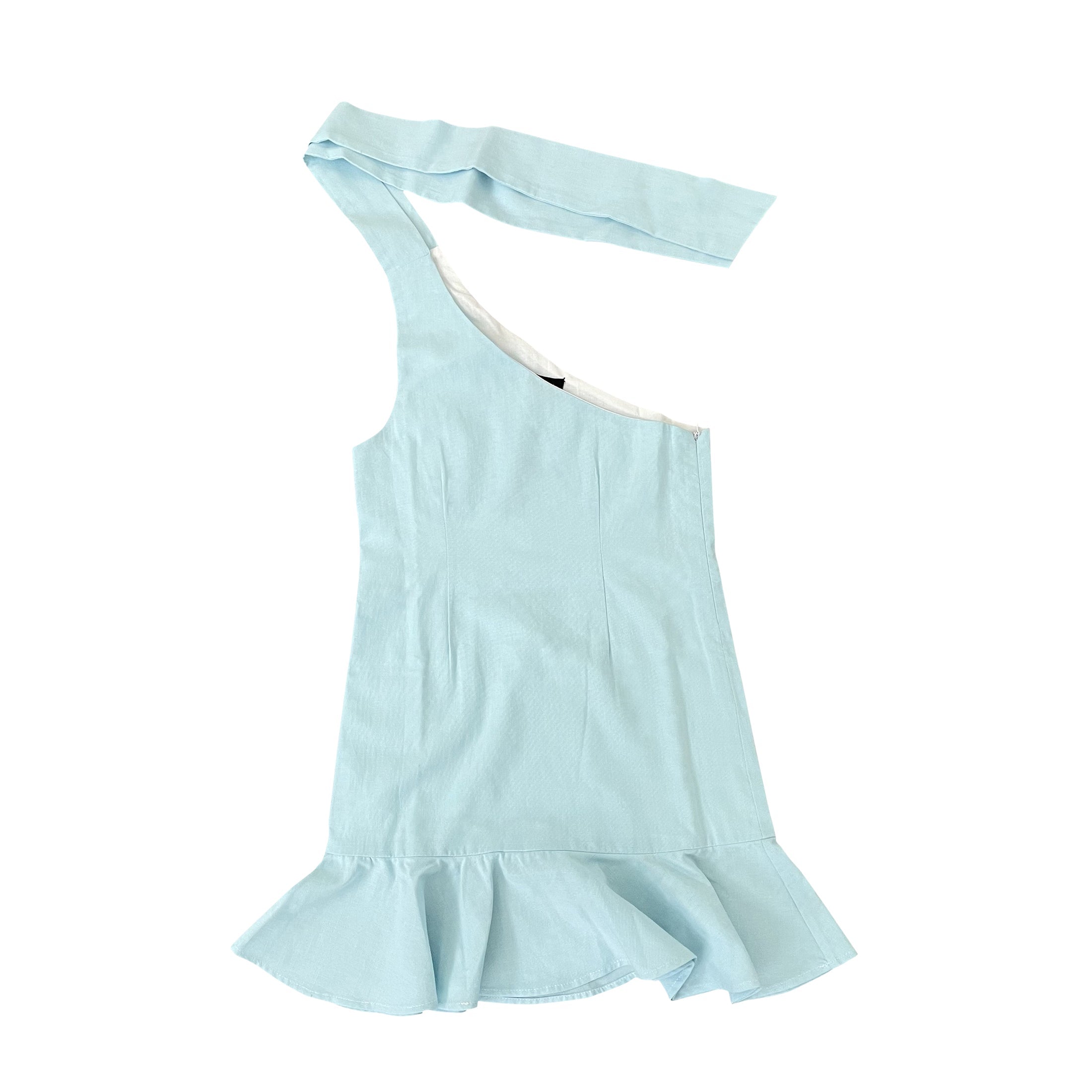 One Shoulder Aqua Ruffle Dress