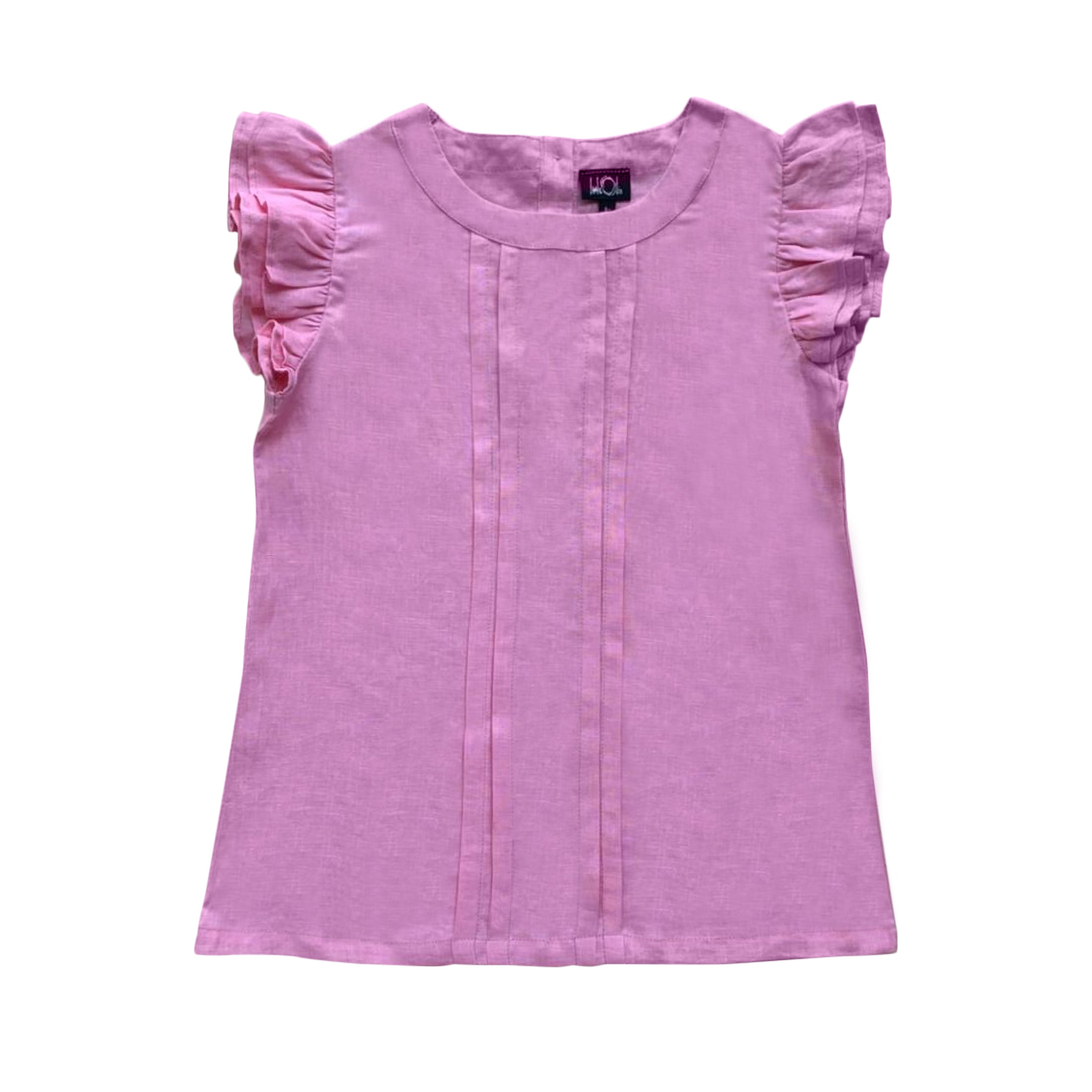 Bright Pink Linen Ruffle Top