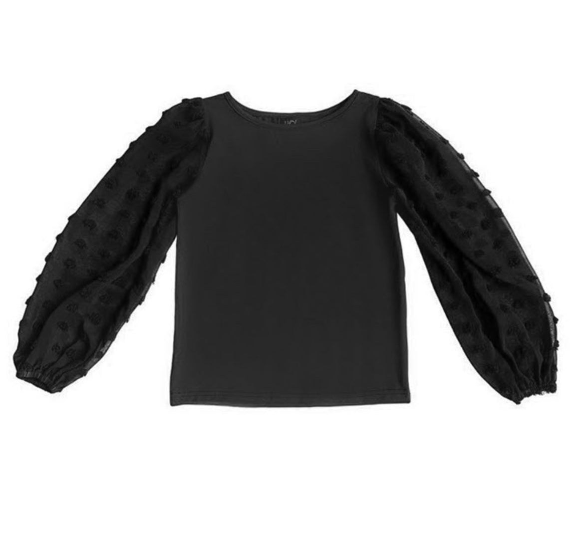 Black Textured-Sleeve Top