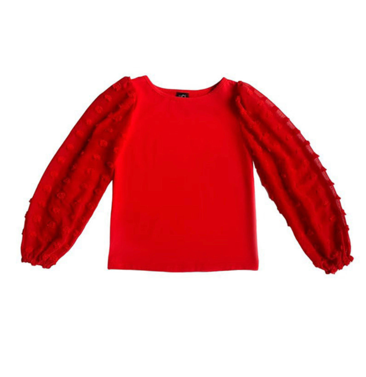 Red Textured-Sleeve Top