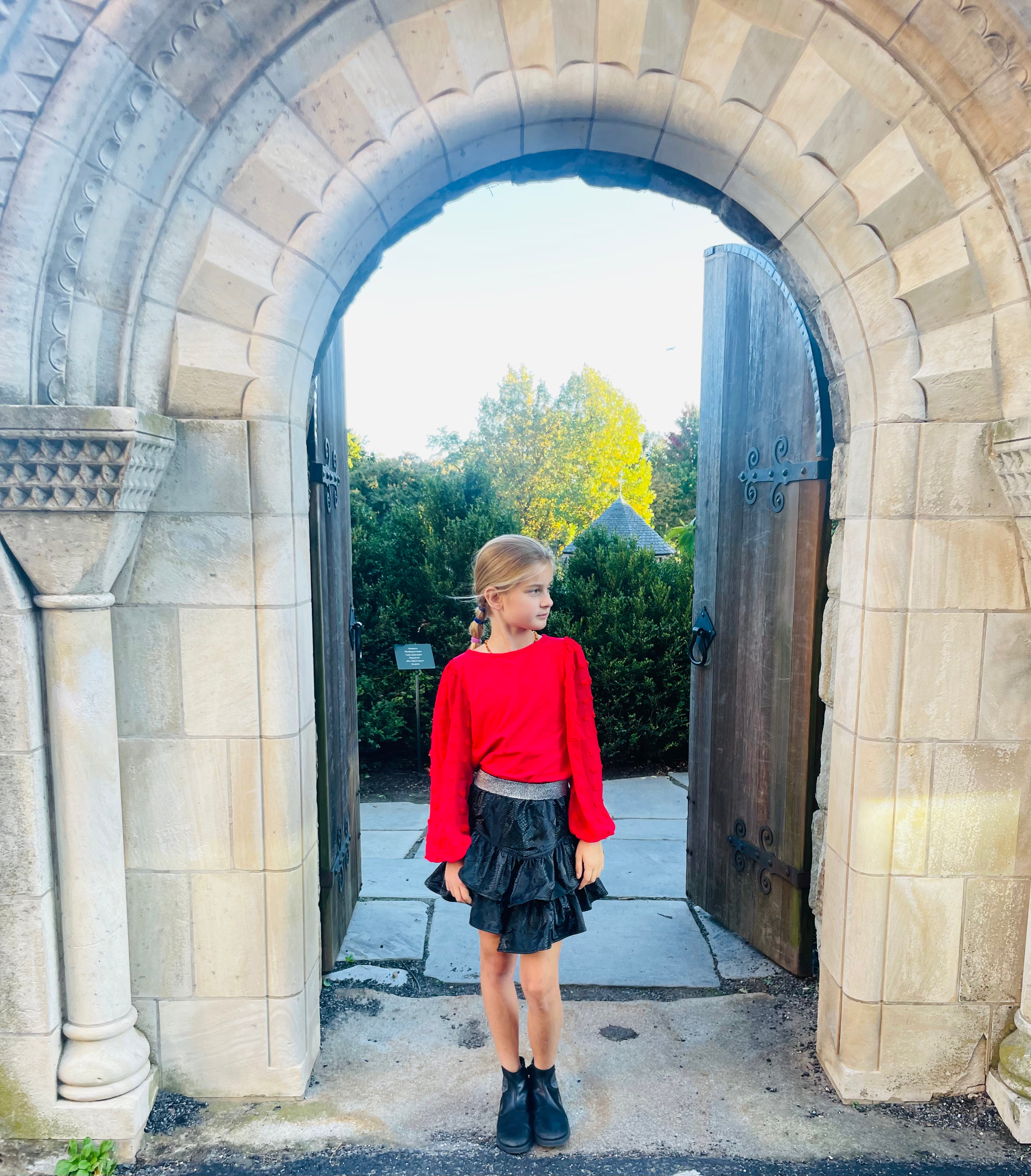 Red Textured-Sleeve Top