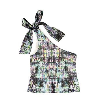 Black with Neon Accents Graffiti One Shoulder Top
