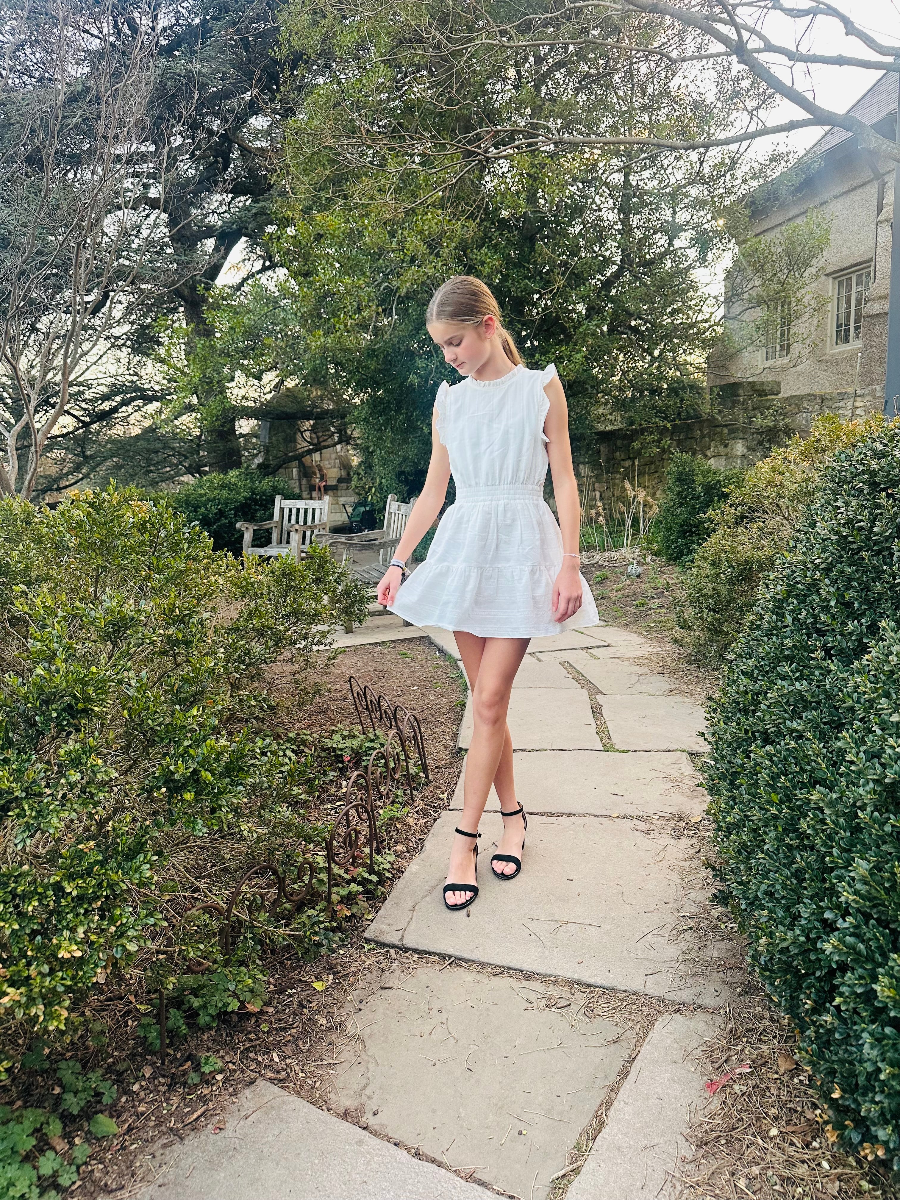 White Ruffle Shoulder Sleeveless Dress