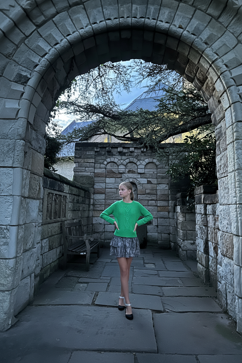 AA Green Braid-Knitted Sweater