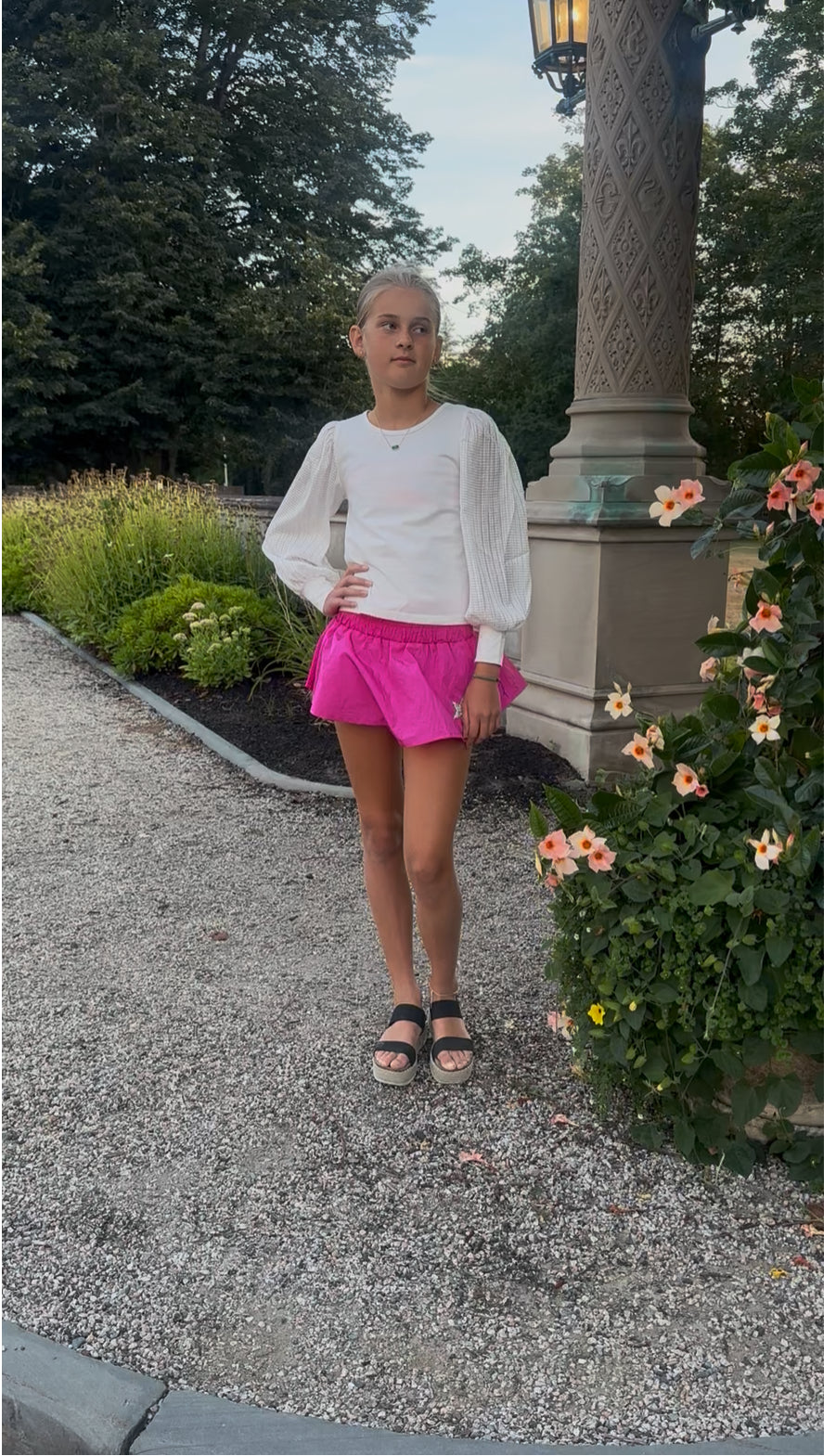 Fuchsia Gathered Double-layer Mini Skort