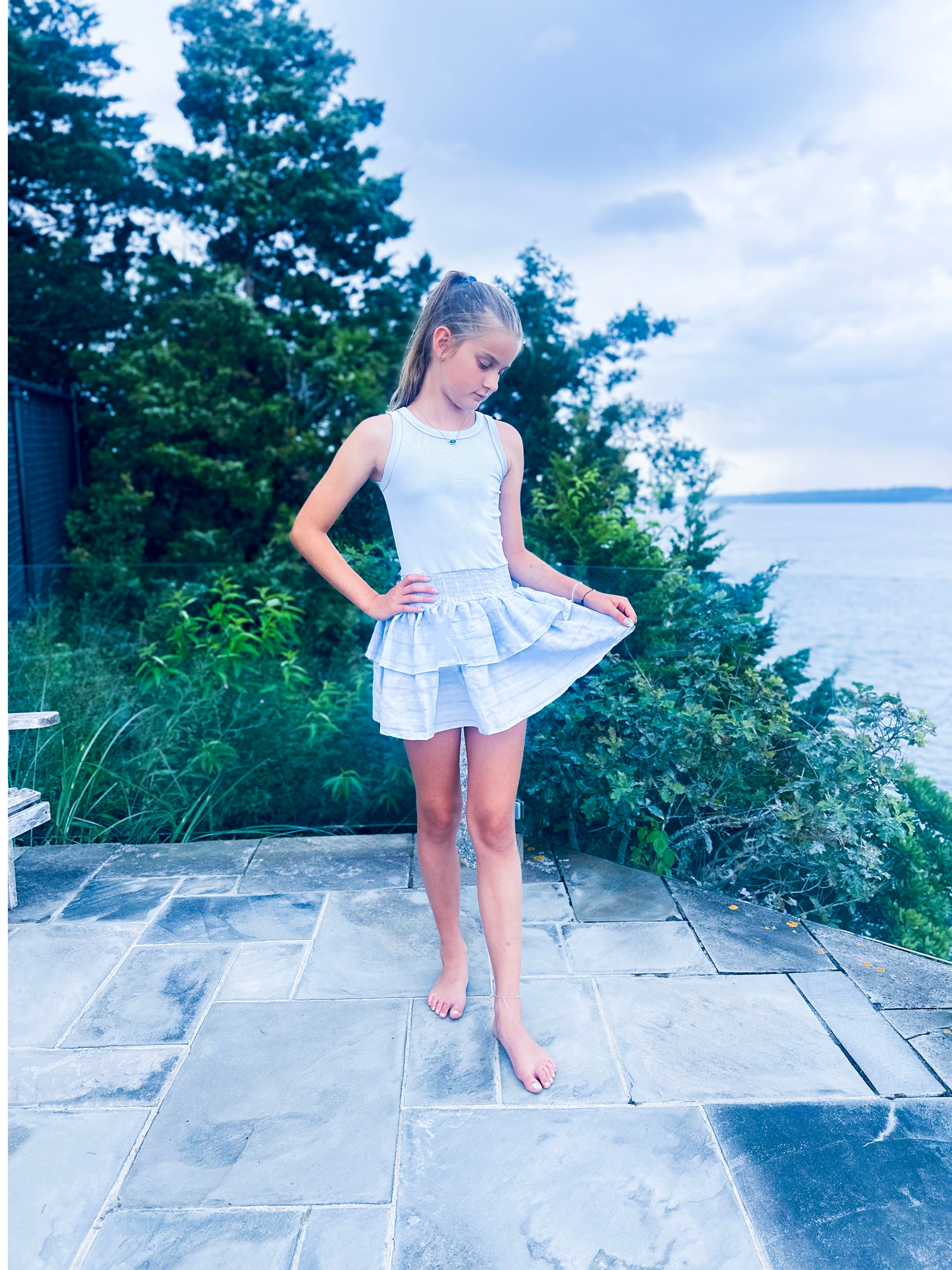 Light Blue Tank Dress with Ruffle Skirt