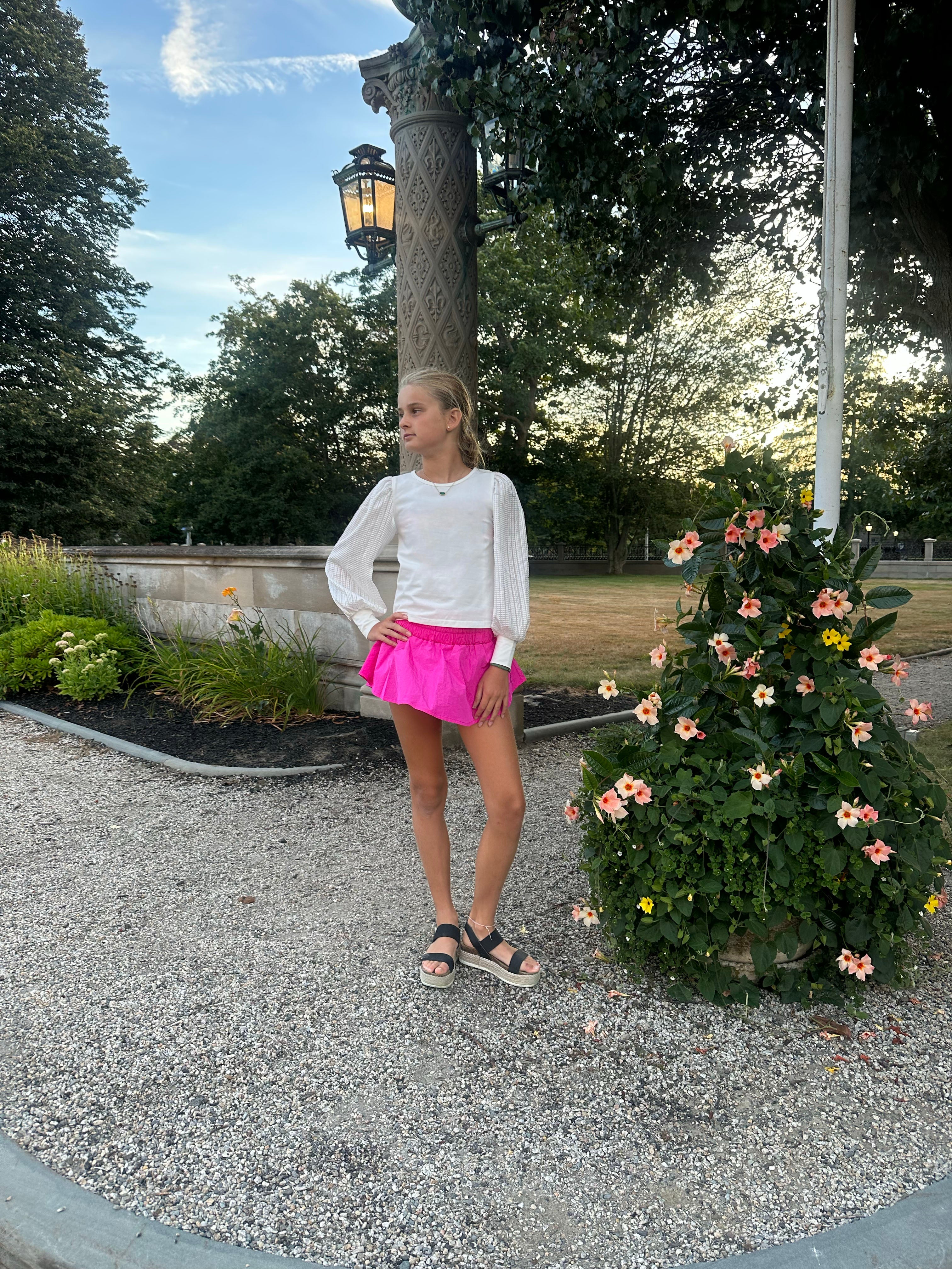 Fuchsia Gathered Double-layer Mini Skort