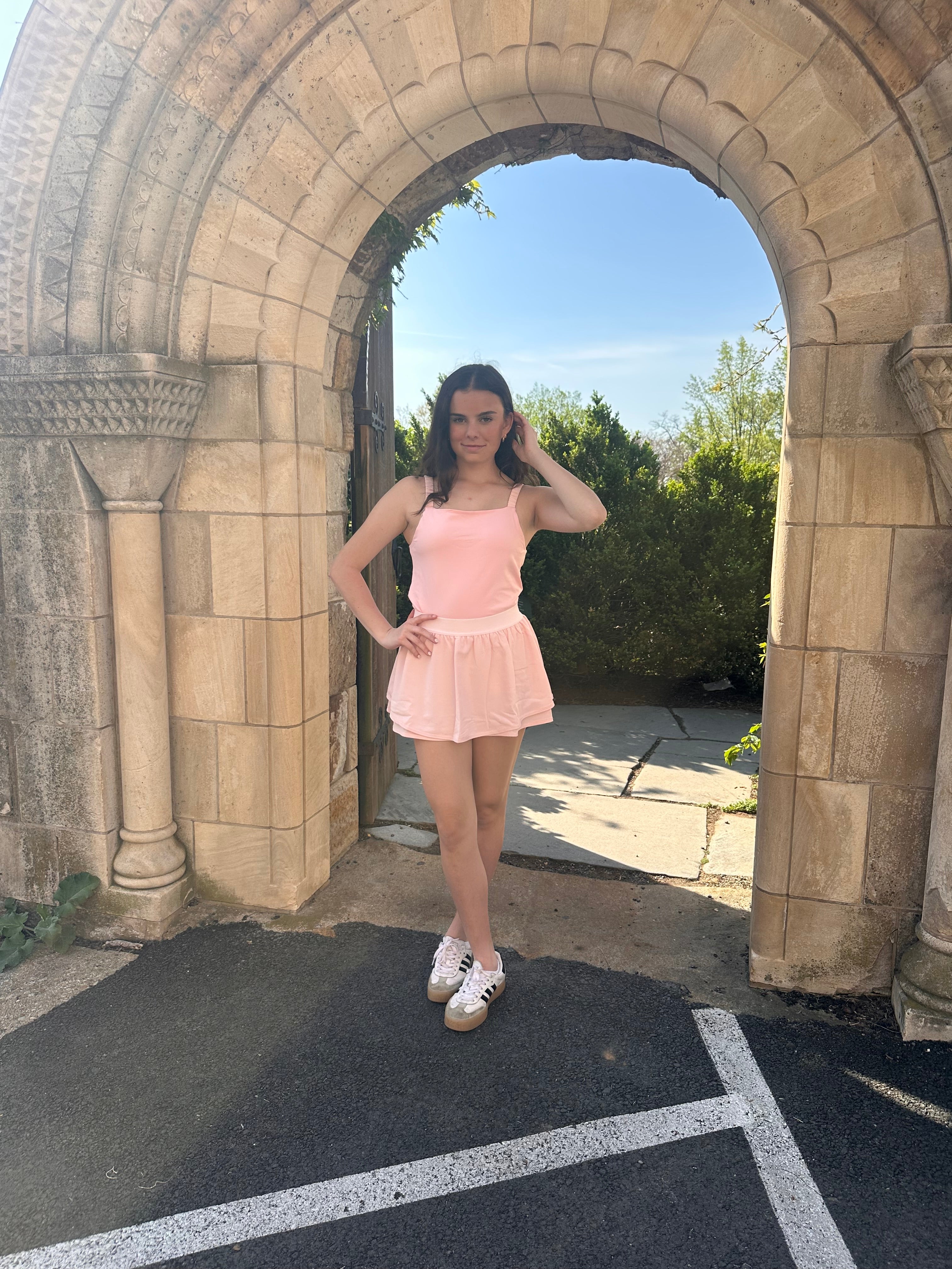 Pink Accordion Strap Tank Top