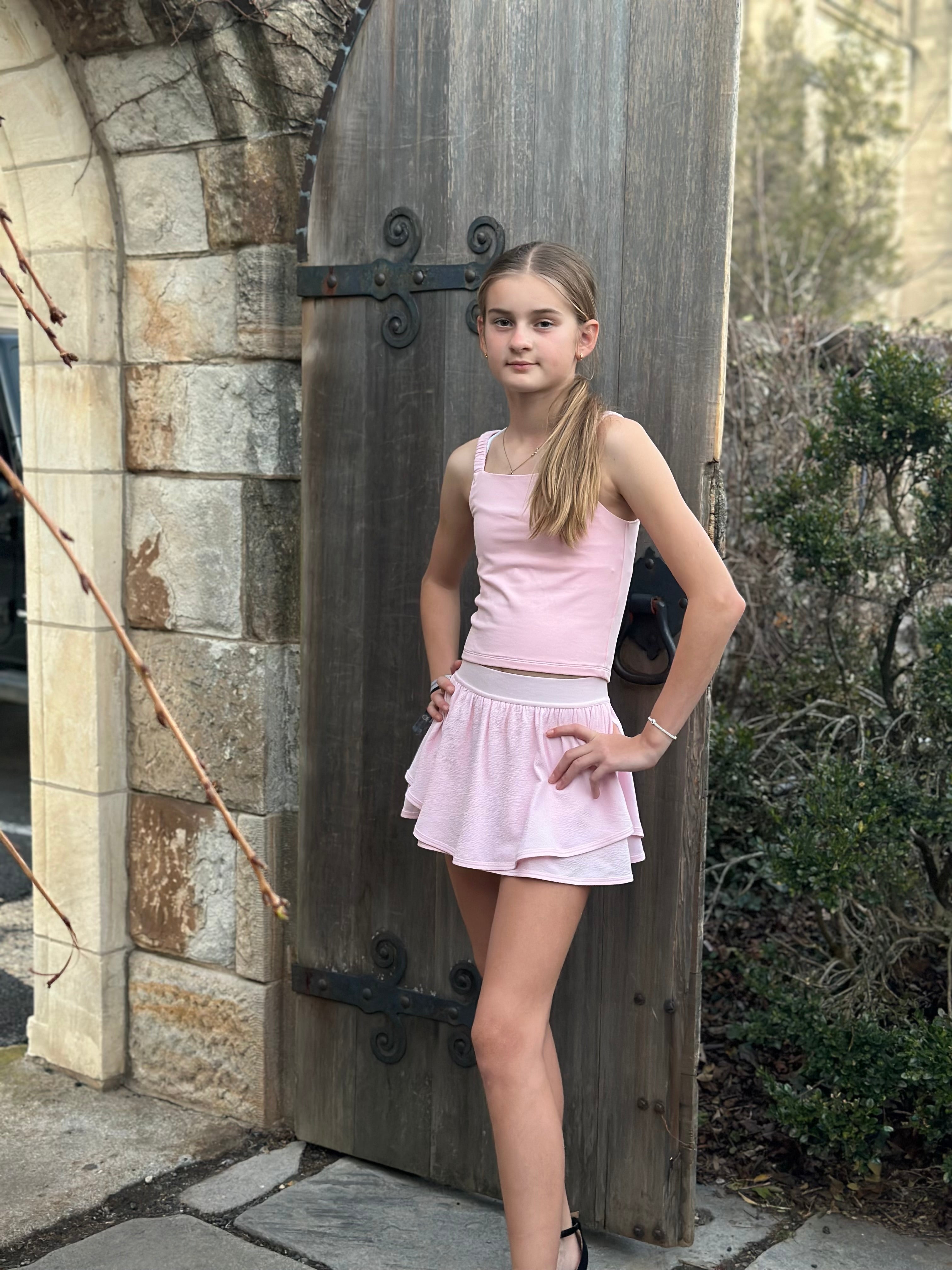 Pink Accordion Strap Tank Top