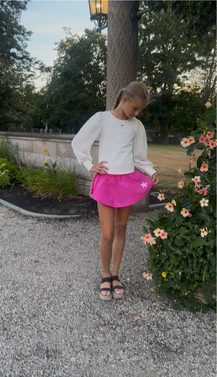 Fuchsia Gathered Double-layer Mini Skort