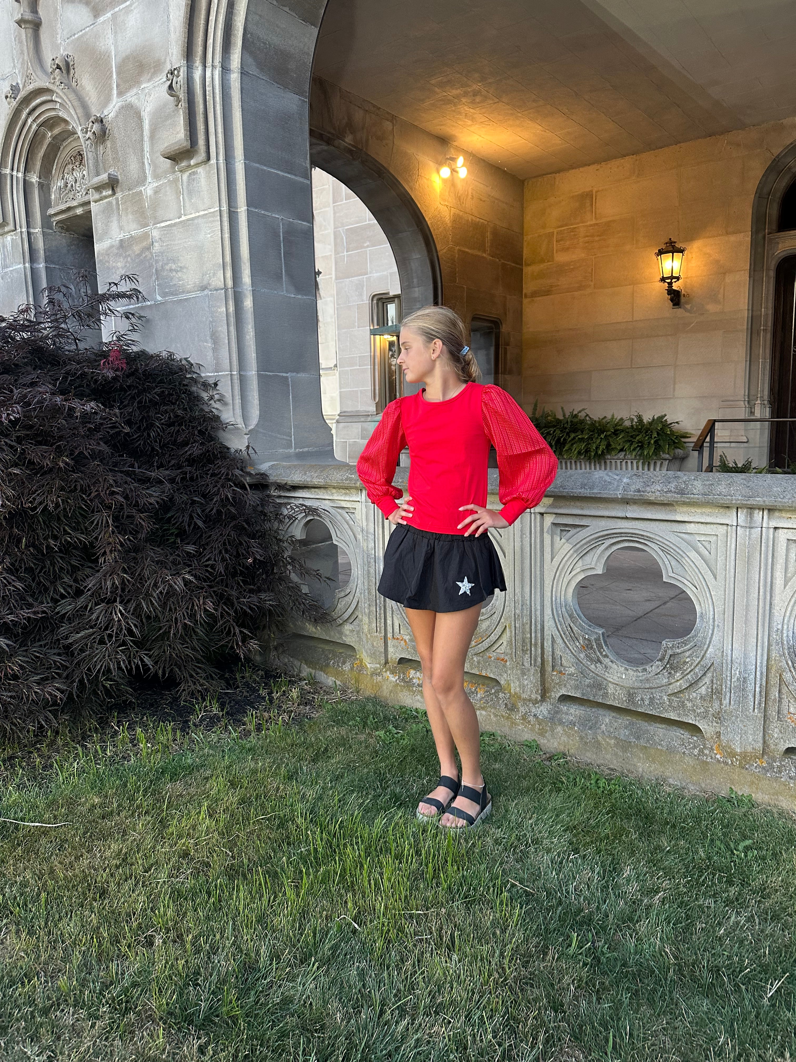 Fuchsia Gathered Double-layer Mini Skort