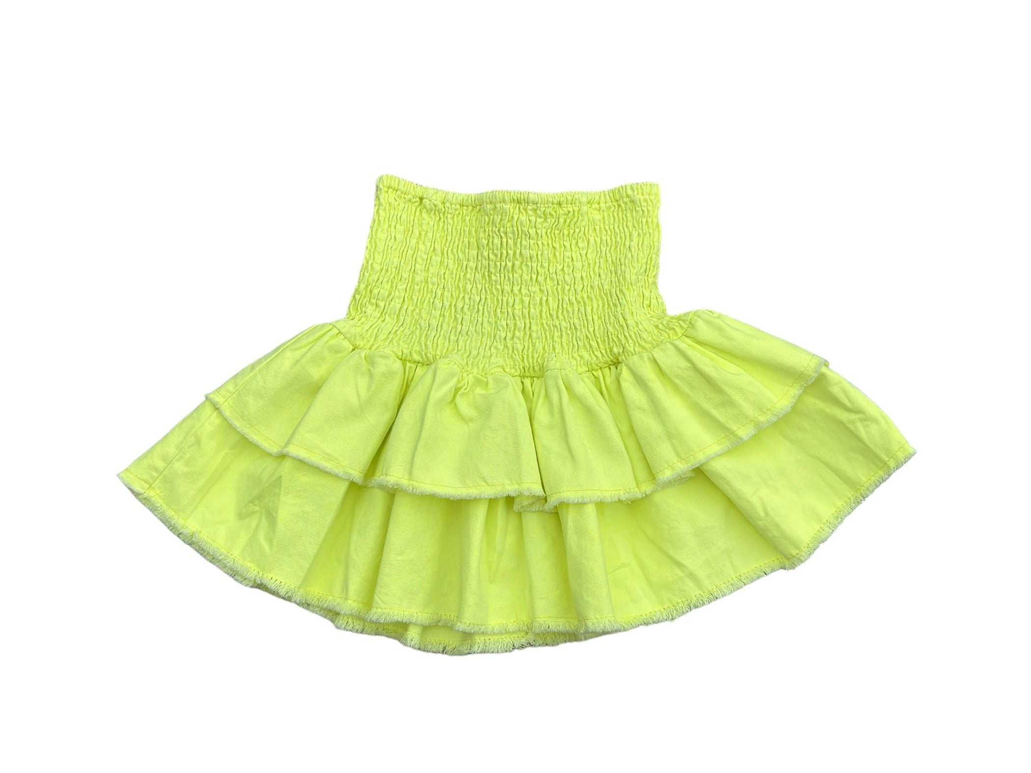 Denim Neon Yellow Ruffle Skirt