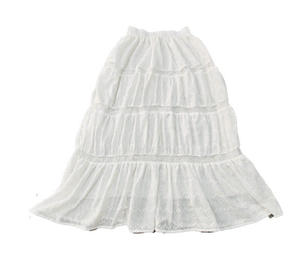 White Long Ruffle Skirt
