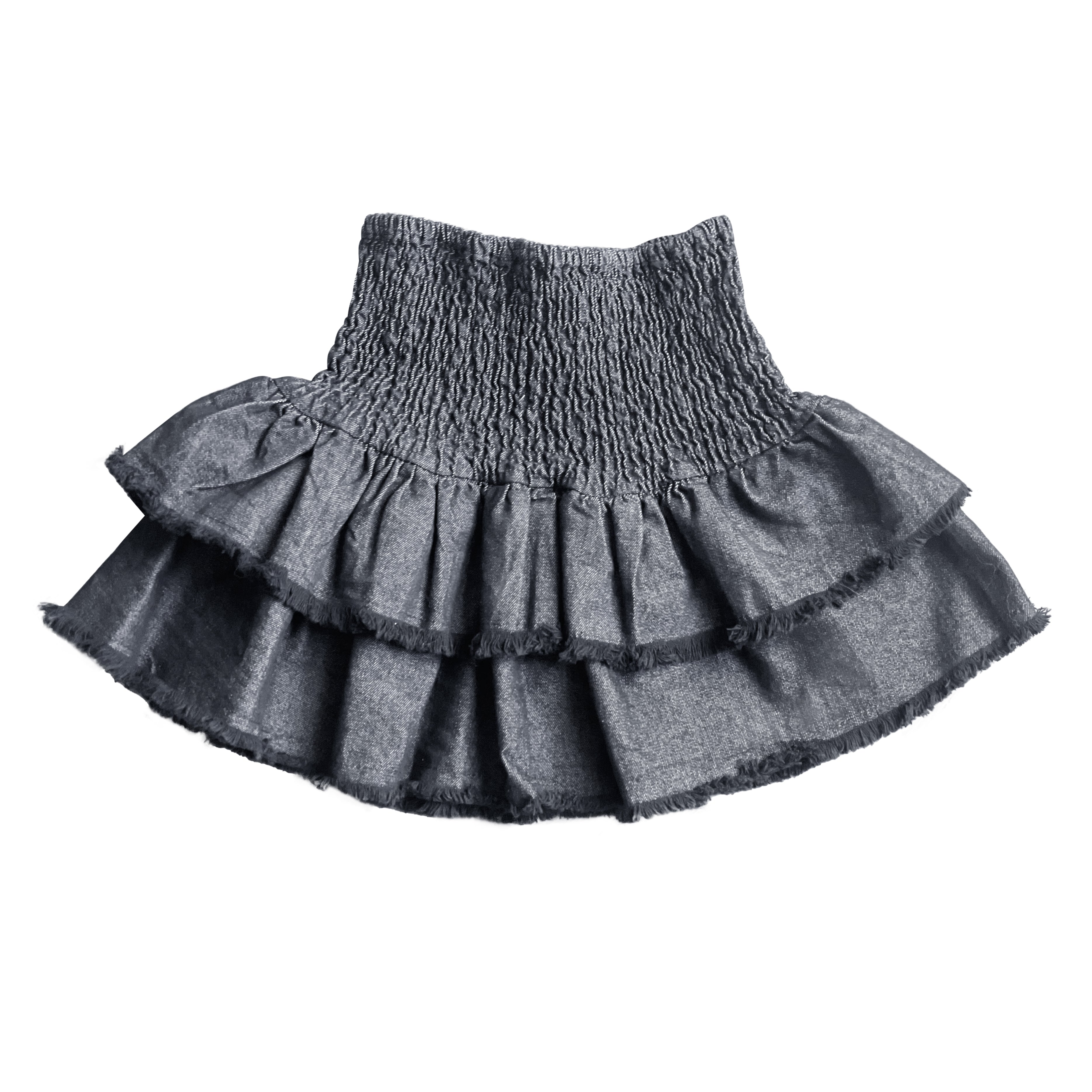 Black Denim Smocked Ruffle Mini Skirt FW23