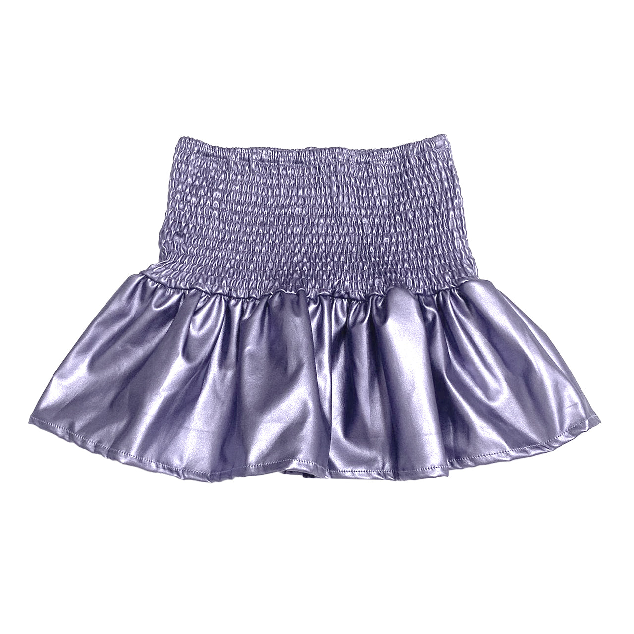 Lilac Faux Leather Smocked Ruffle Mini Skirt FW23