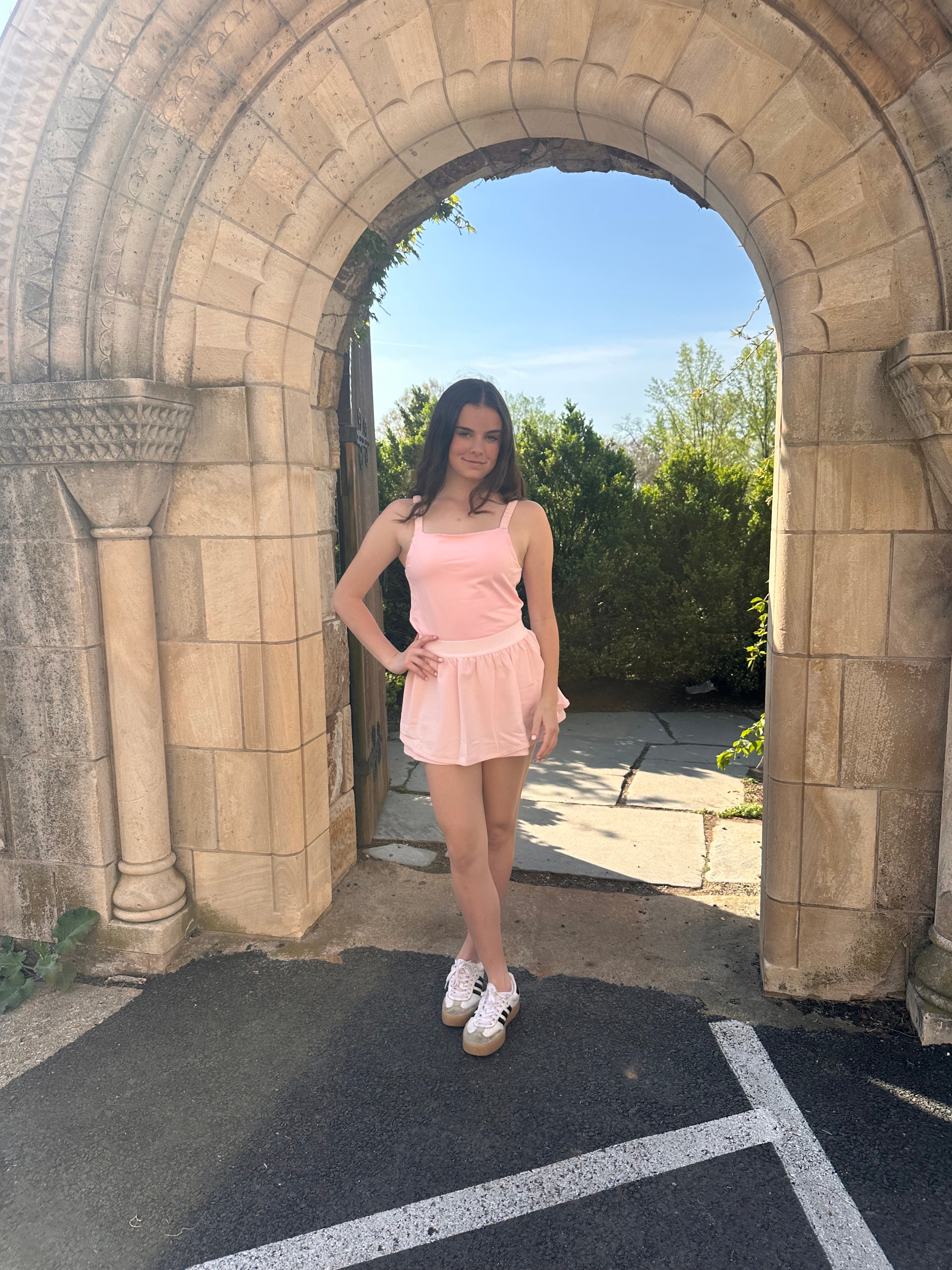 Pink Accordion Strap Tank Top