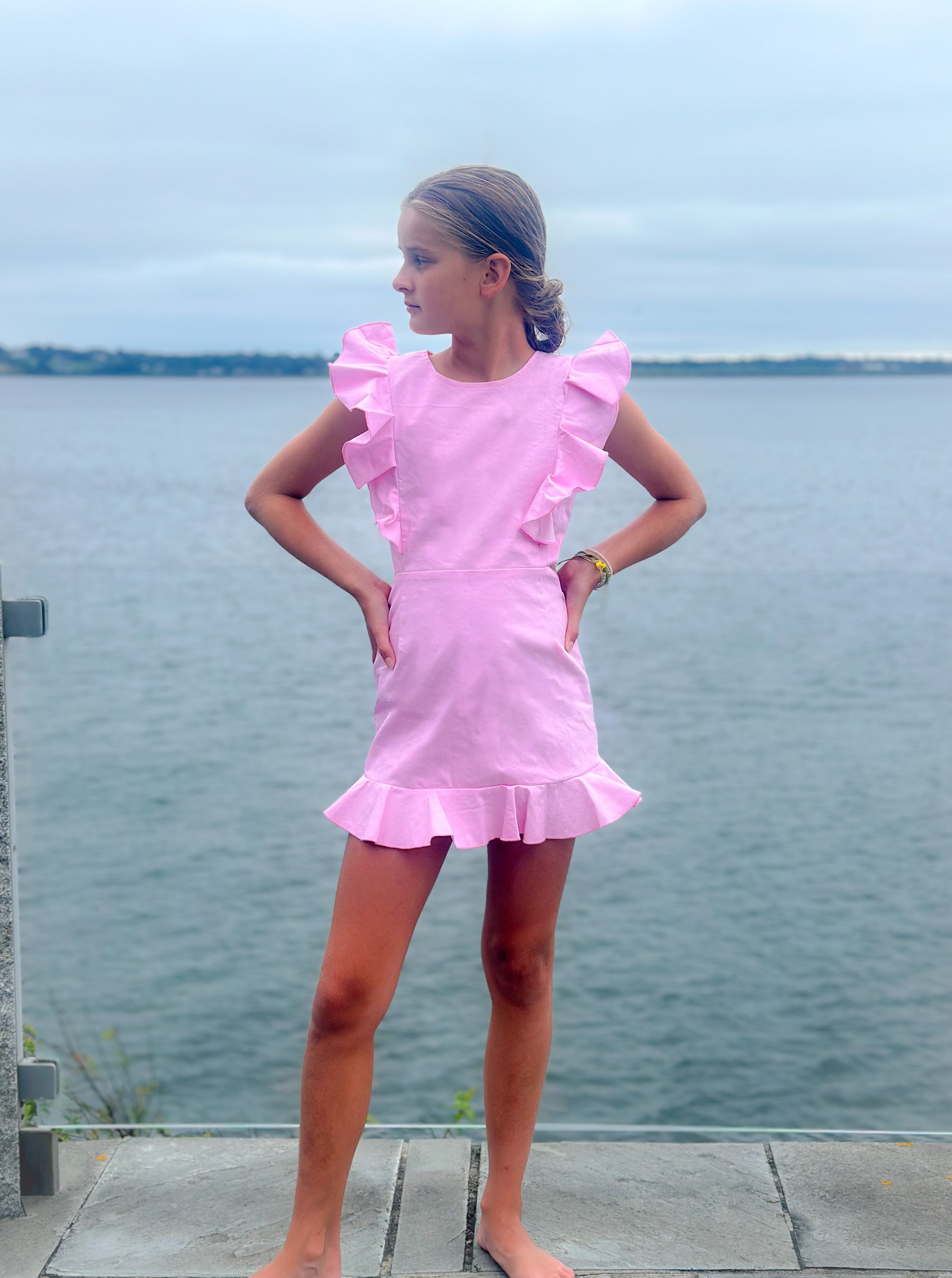 Pink Denim Cut Out Dress 10y Pink Denim Cut Out Dress 10y