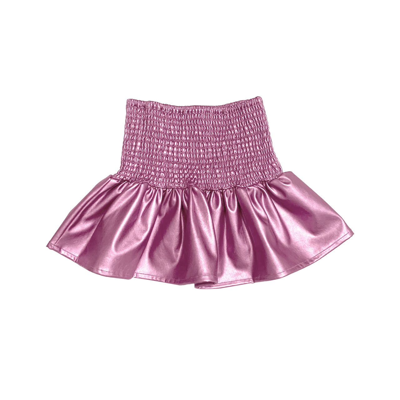 Pink Faux Leather Smocked Ruffle Mini Skirt FW23