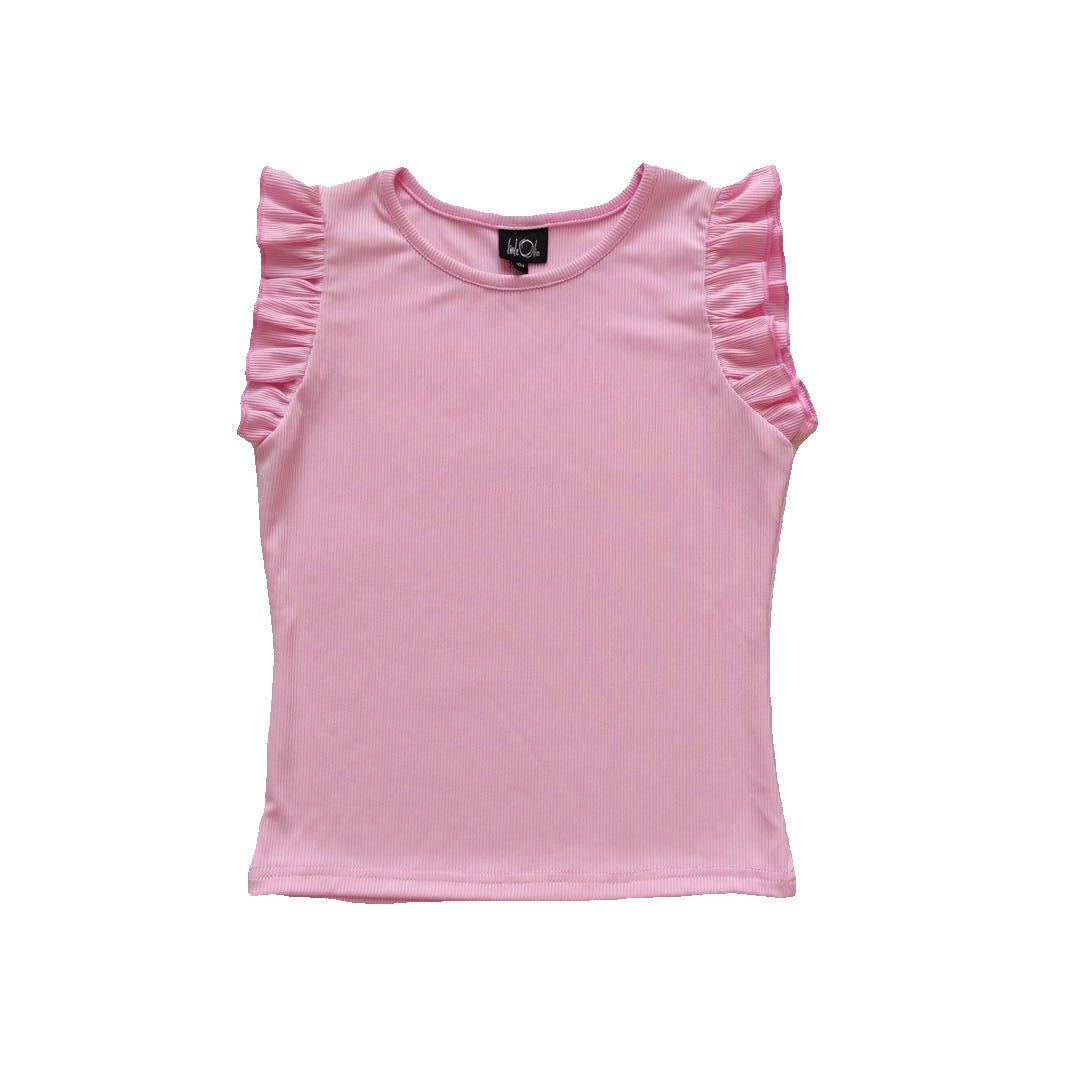 Black Rib Flutter Sleeve Top