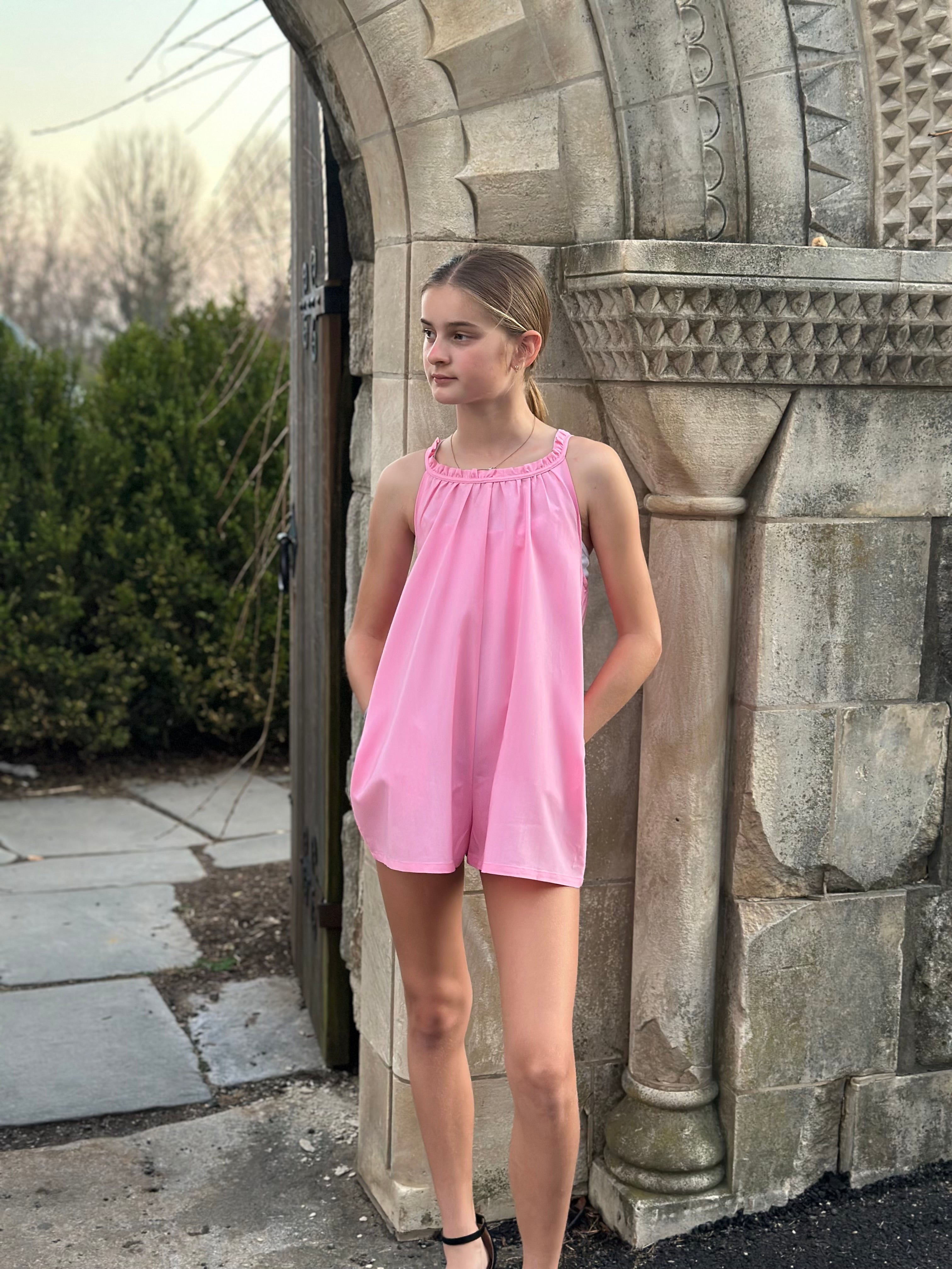 Pink Chambray Romper