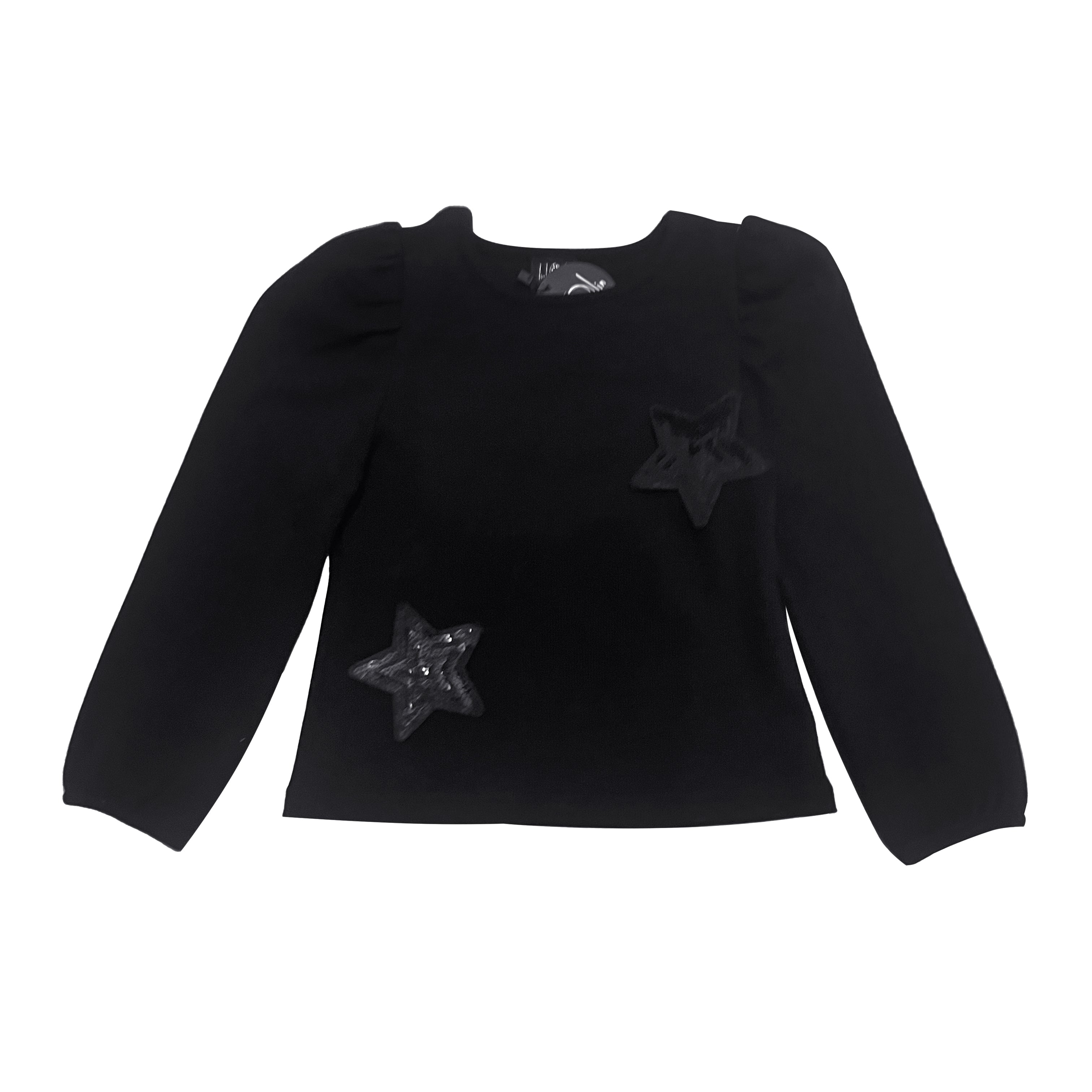 Black Ribbed Jersey Top with Black Stars FW23