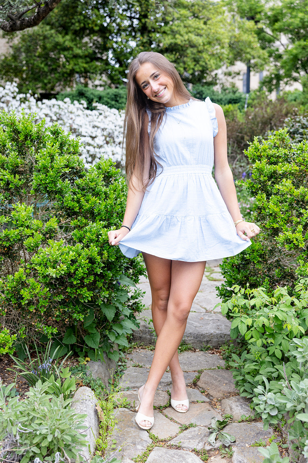 Blue Ruffle Shoulder Sleeveless Dress