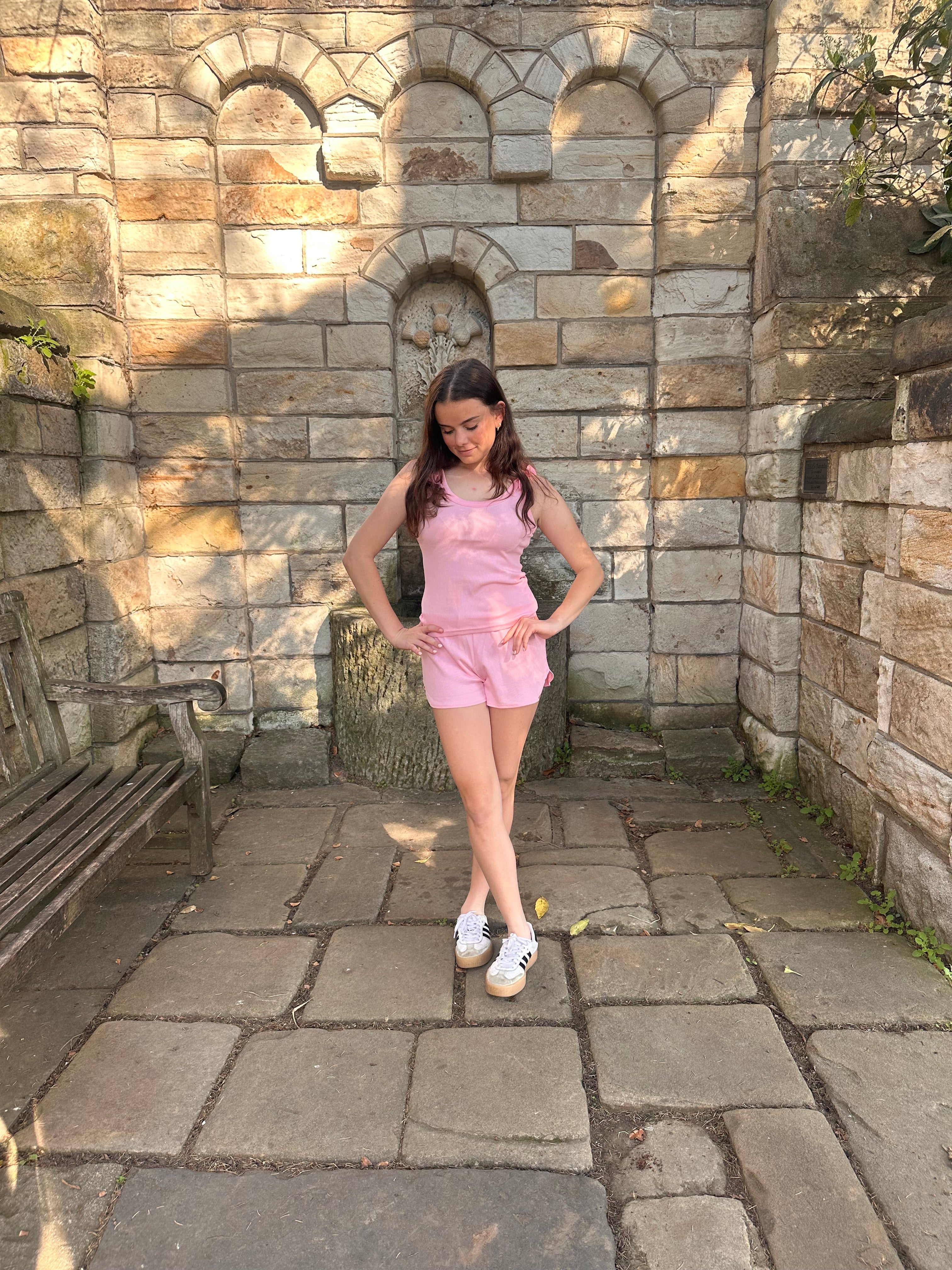 Tie Pink Ribbed Tank Top