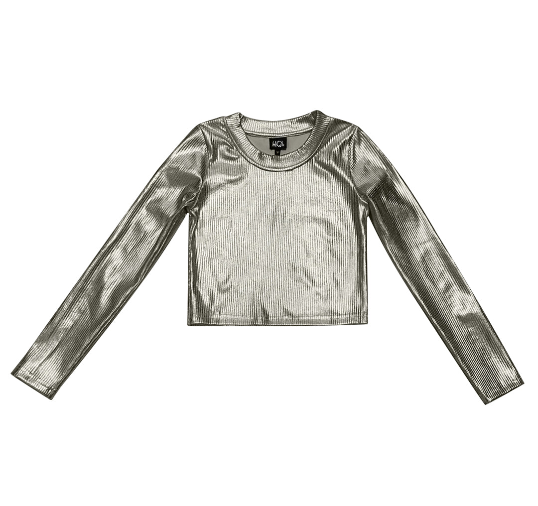 Silver Shimmer Rib Crop Top
