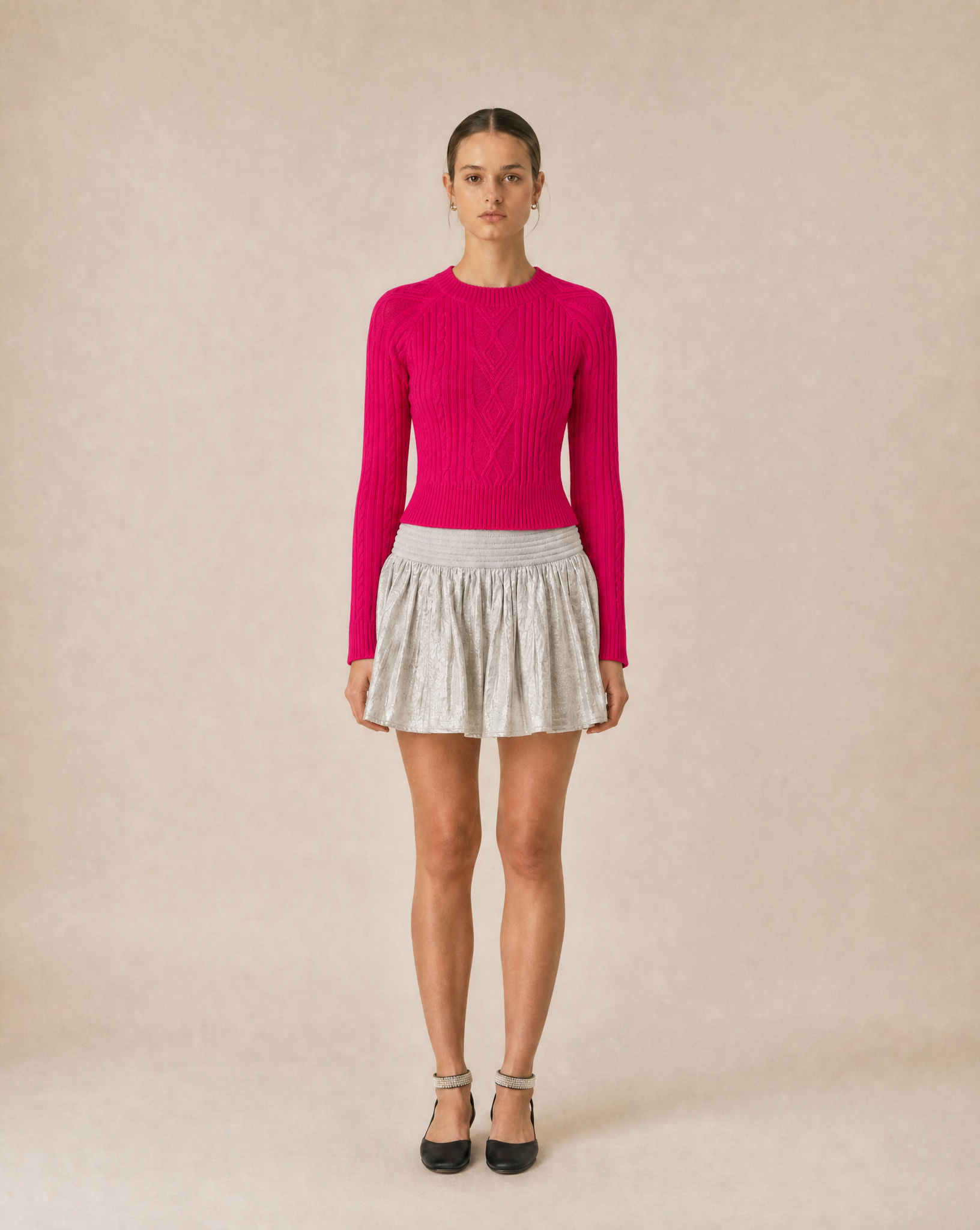 Braid-Knit Crewneck Sweater