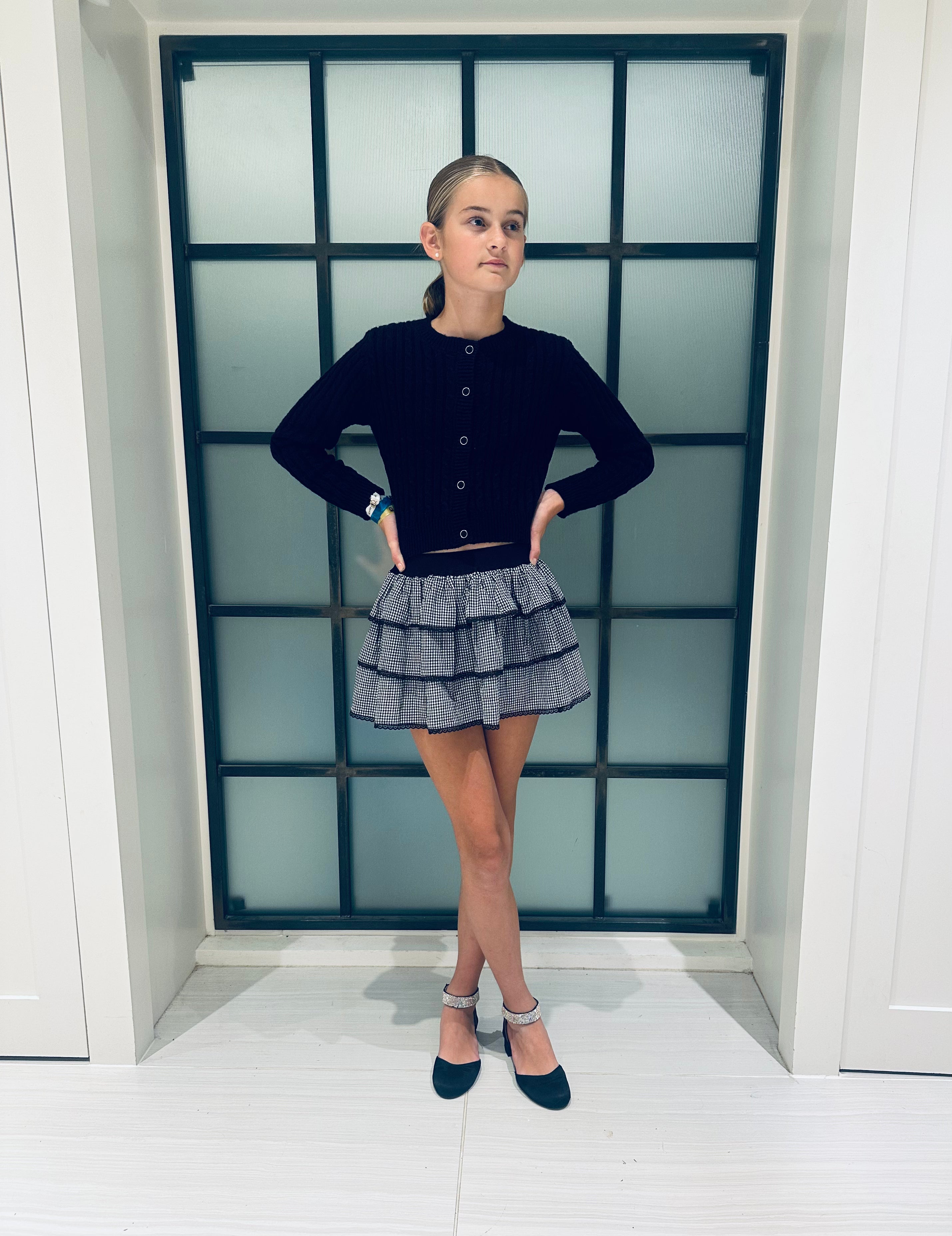 39 Black & White Check Tiered Skirt - Wholesale