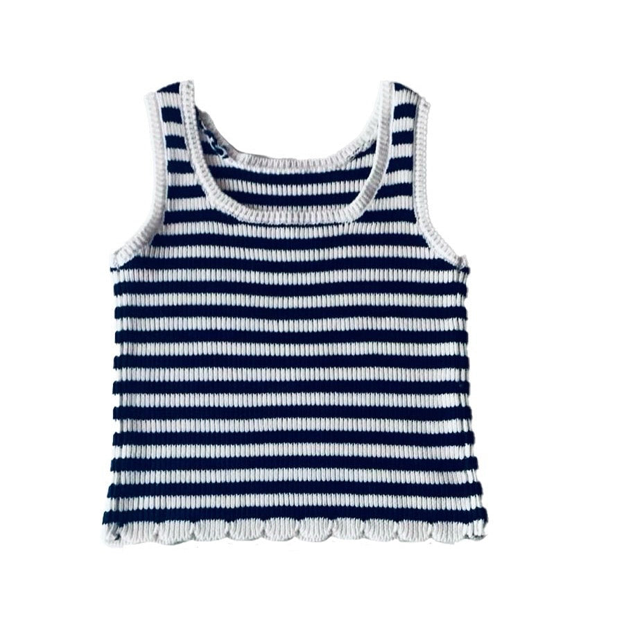Aqua and White Stripe Knit Tank Top